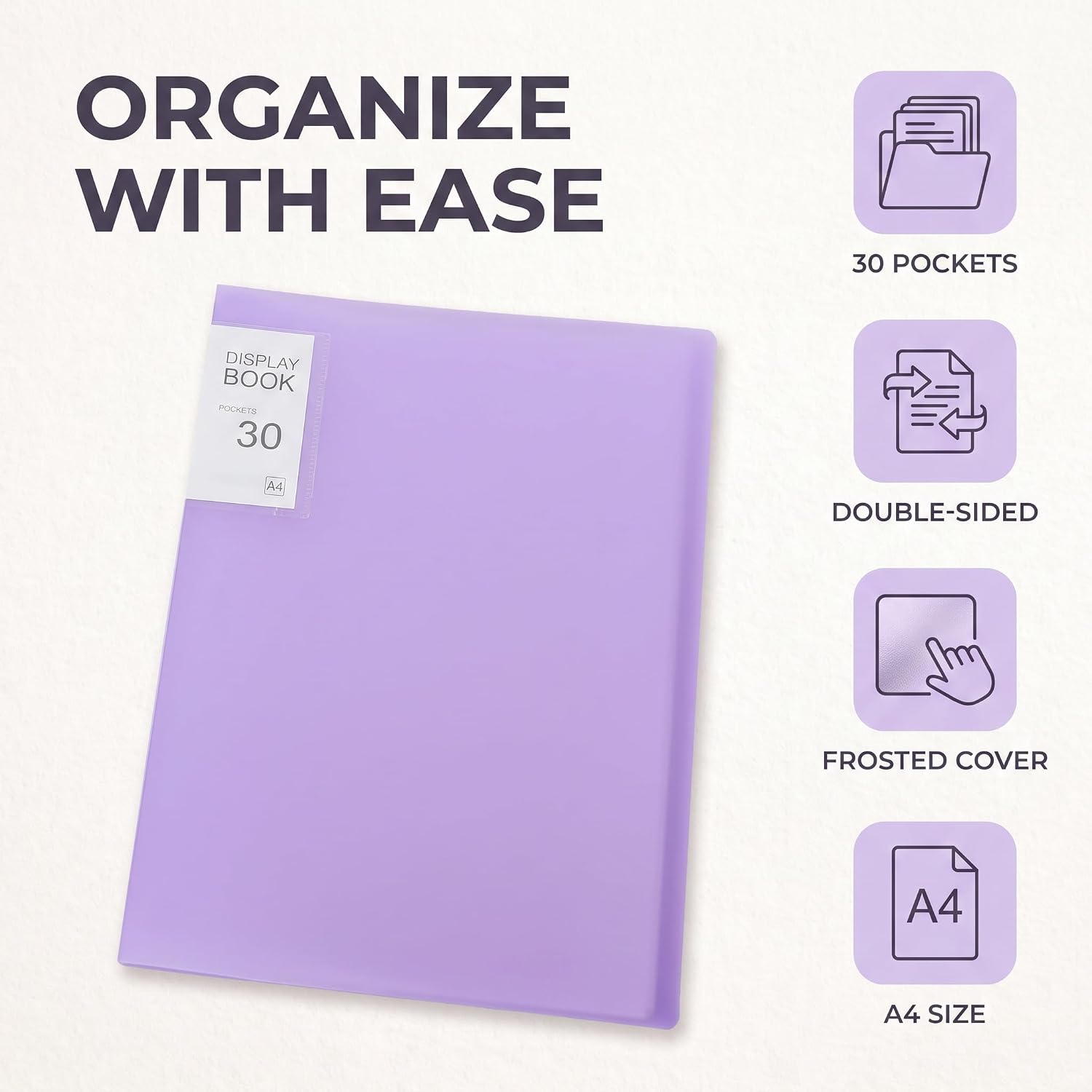 Purple Diamond Storage Book - A4 Portfolio Folder for 60 Picture Pics, 30 Pages - Organization, Storage, 12.2x9.1in