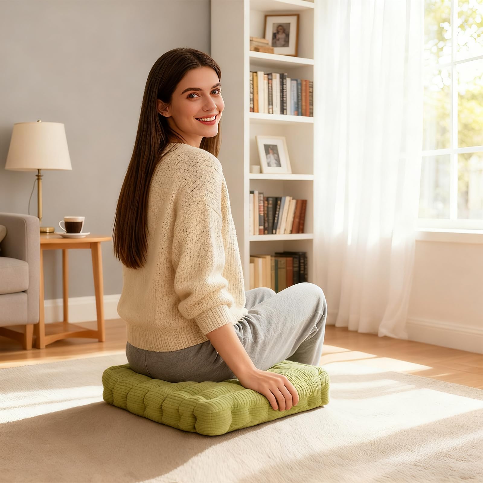 Set di 2 cuscini da pavimento, 40 x 40 cm, imbottitura in cotone, spessi, per yoga, per interni ed esterni, colore grigio scuro