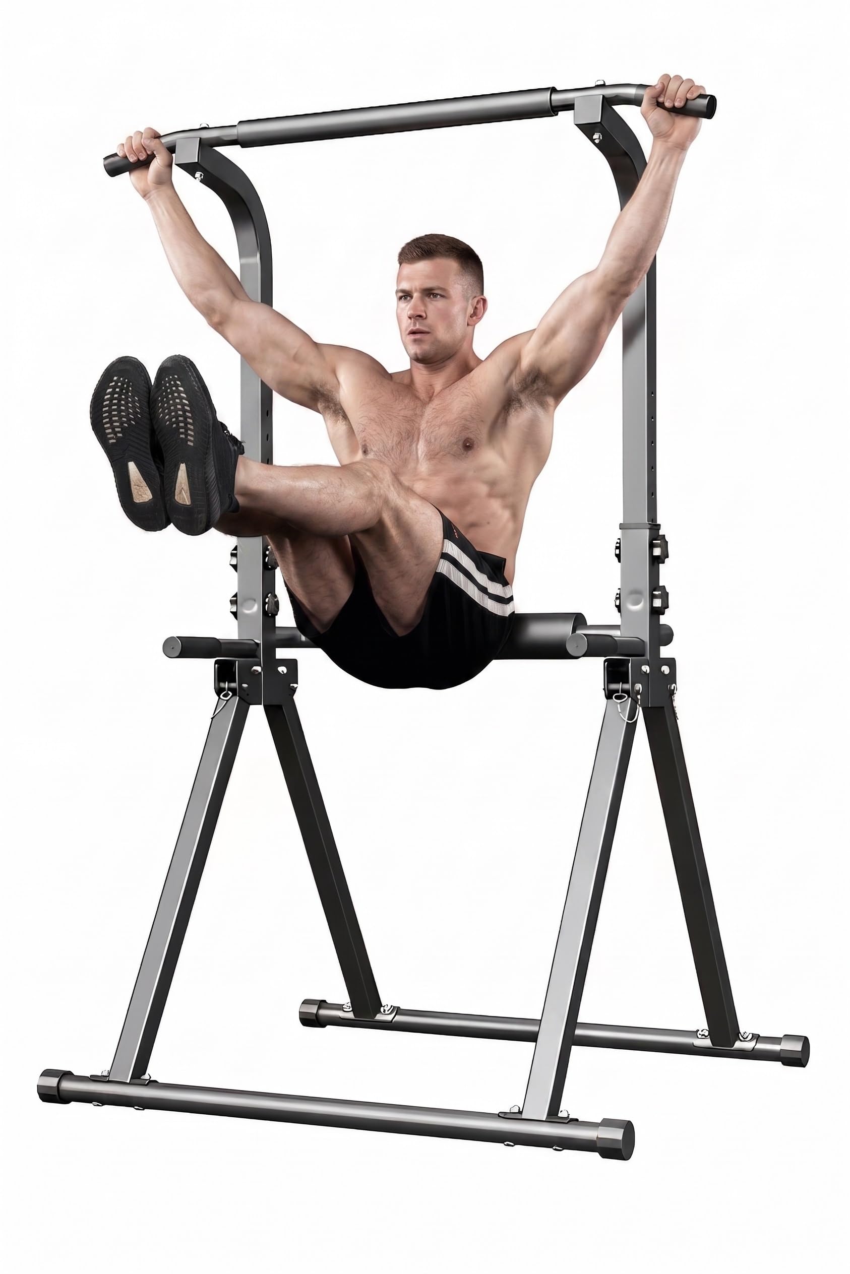 COMINGFIT Power Tower mit Klimmzugstange, klappbarer Dip-Station, und höhenverstellbarer Stange, stabile und stabile Dreiecksstruktur, Multifunktionsgeräte für Krafttraining und Heimfitness