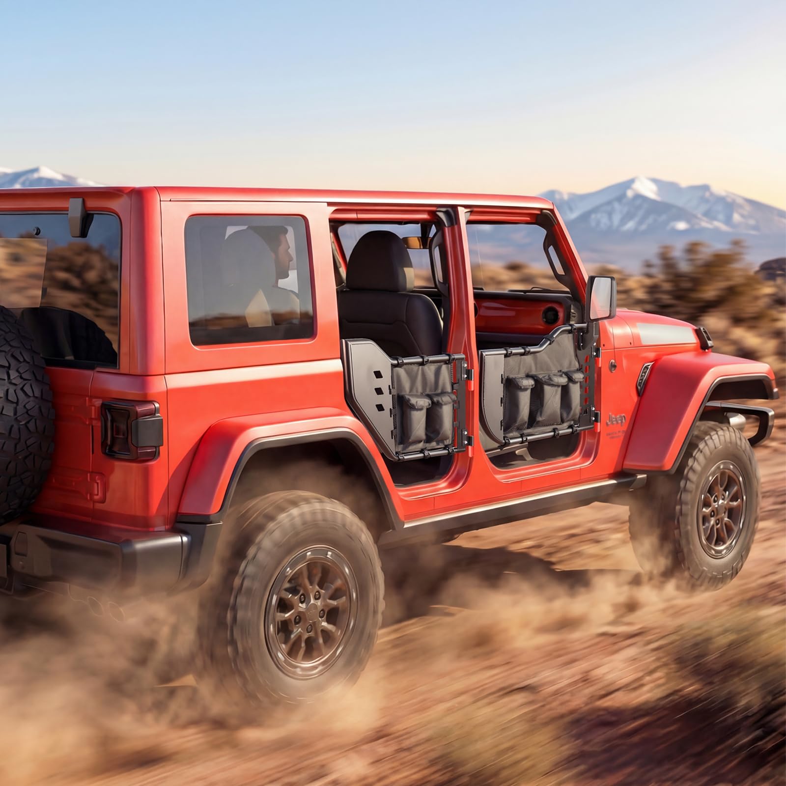 VEVOR Demi-Portes Tubulaires pour Jeep, Kit de 4 Portes avec Rétroviseurs, Compatible avec Jeep Wrangler JL 2018-2026 et Gladiator JT 2020-2026, Portières pour Tout-Terrain avec Poches de Rangement