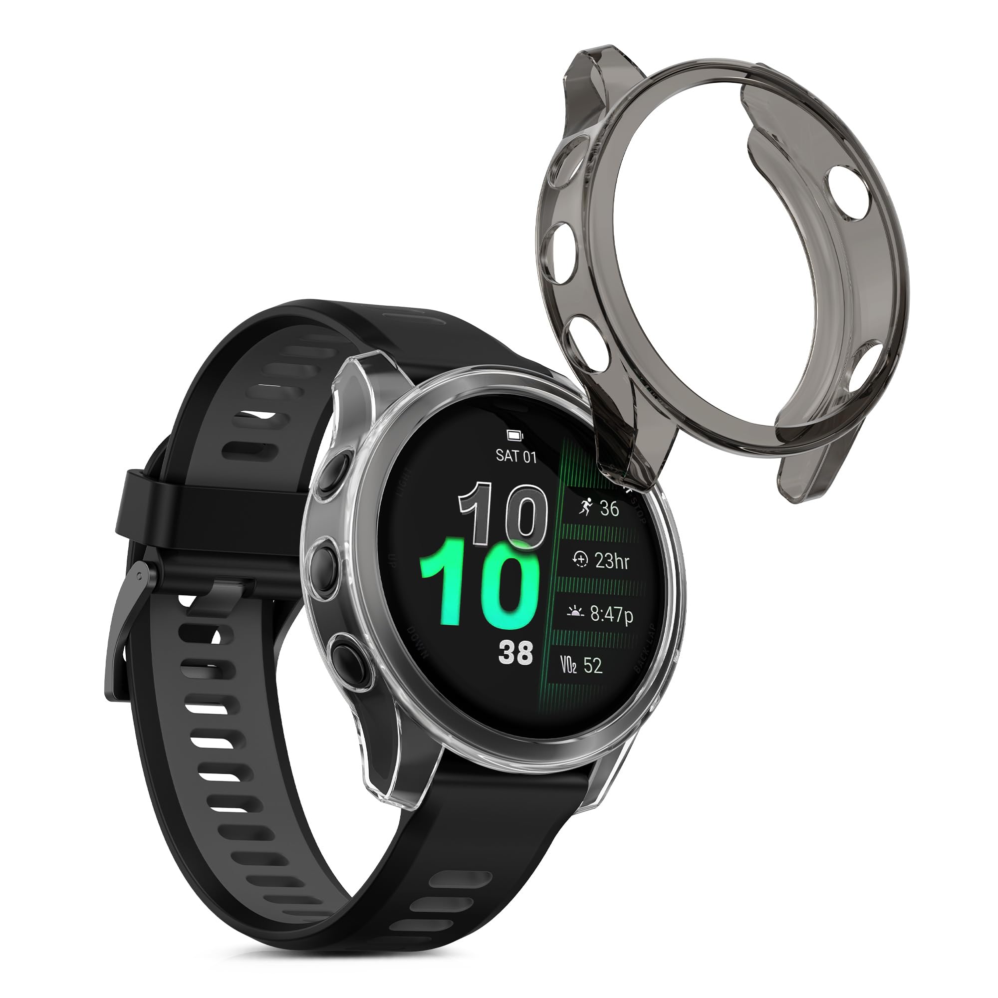kwmobile Pokrowiec ramki kompatybilny z Garmin Forerunner 970 47mm Pokrywa (2-Pack) - Przezroczysty etui silikonowy - Czarny/Przezroczysty