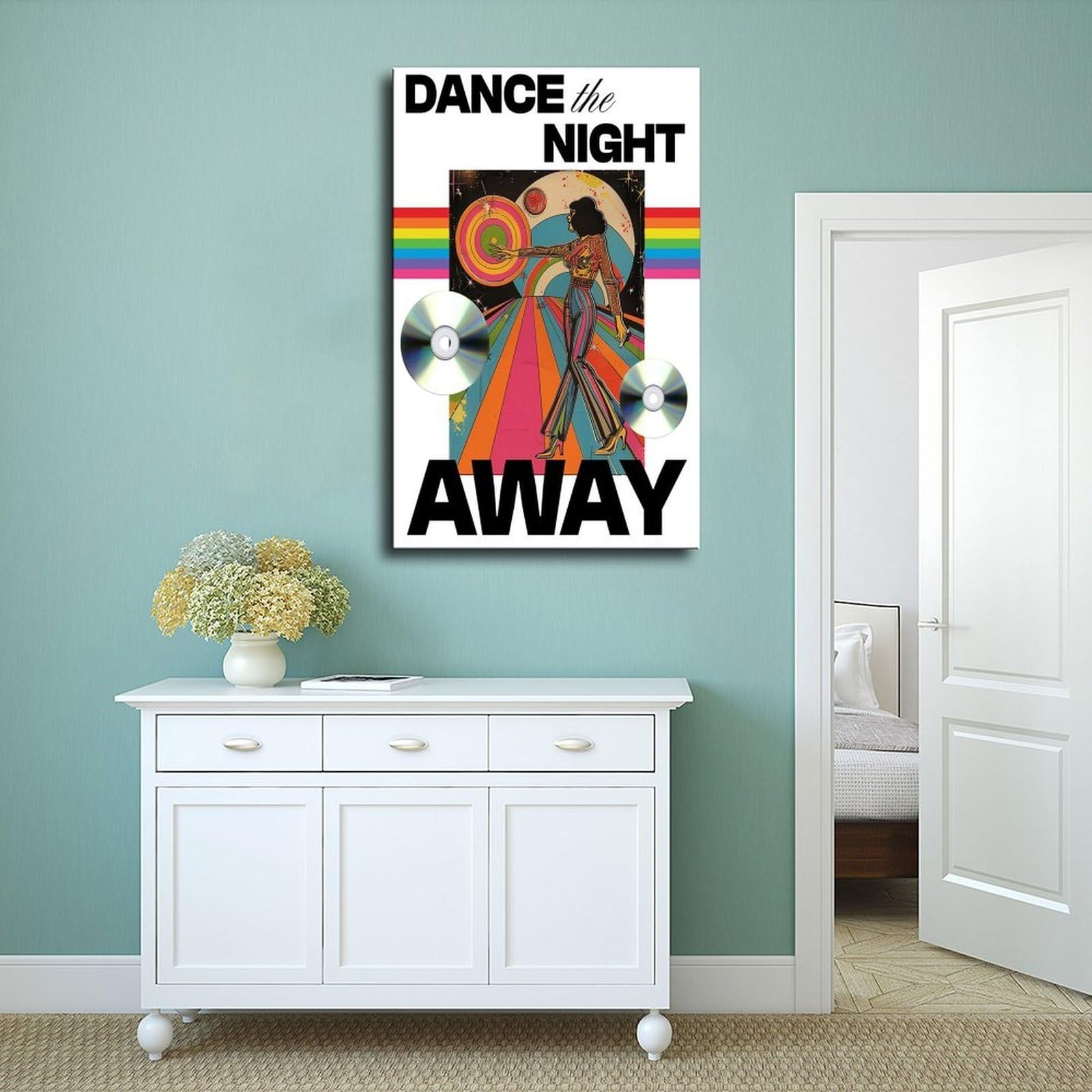 Stampa artistica da parete con musica psichedelica anni '70, stile retrò, discoteca dance anni '70, decorazione artistica da parete per soggiorno e camera da letto, 60 x 90 cm