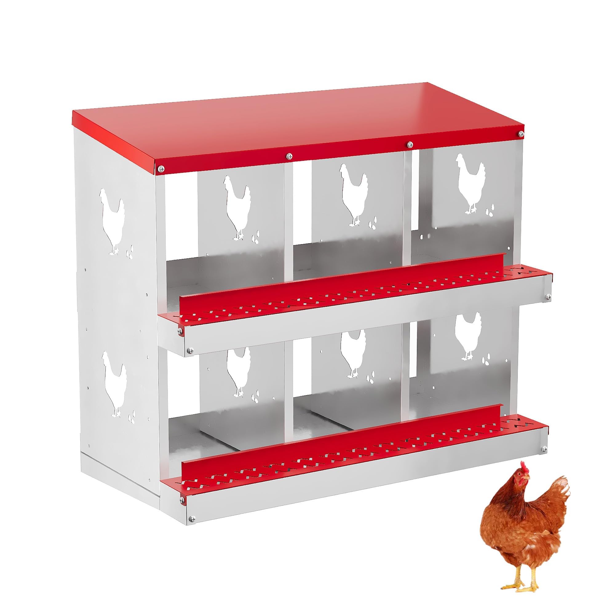 Amenitlif Chicken Nesting Boxes with Roll Away Egg Tray,6/8/10 Compartments, Steel Rustproof & Ventilated Laying Boxes for Hens, Chickens, Ducks,