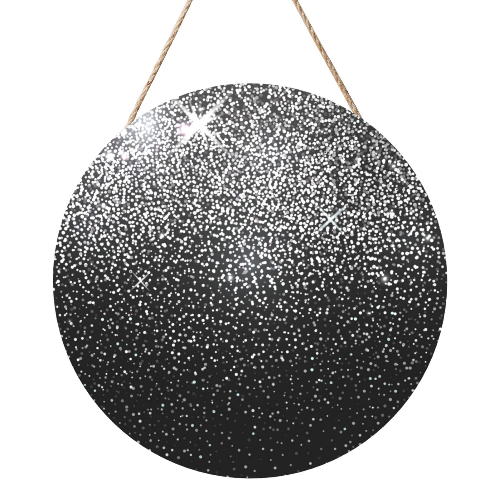 InOmak Shiny Silver Glitter, Round Wood Panel Painting 12 in, Wall Hanging Painting For Home