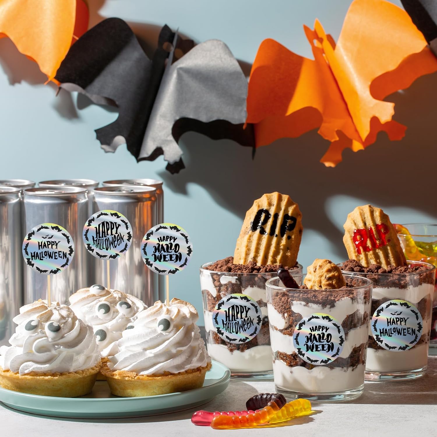 Whaline Halloween Bats Direct Thermal Labels Holographic Black Bats Label Stickers Round Self-Adhesive Printer Decals for DIY Candle Name Tag Logo Design, 200 Pcs - Image 5