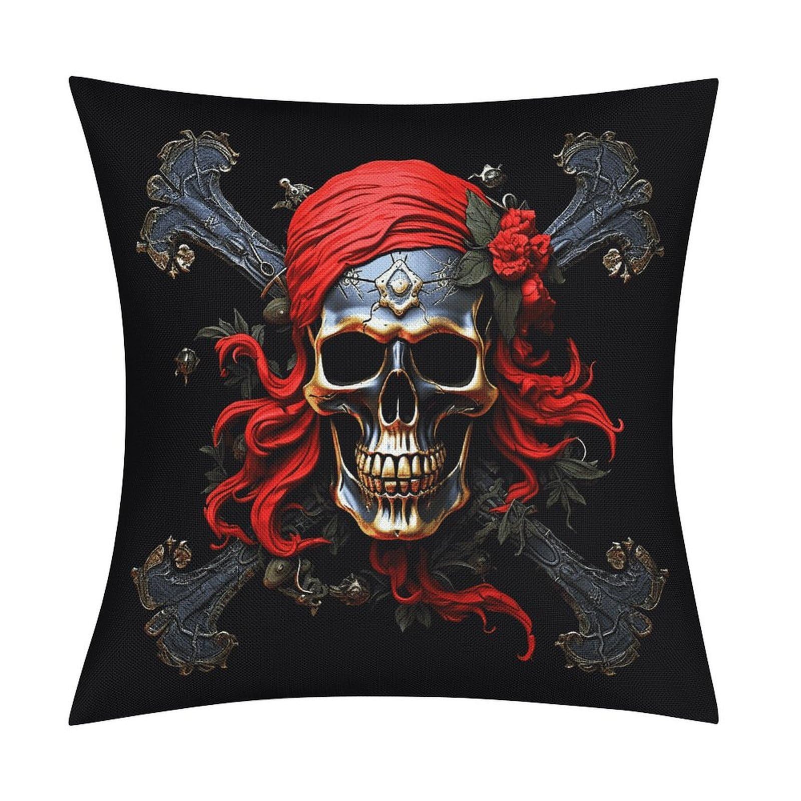 FekiLoot Pirate Skull Throw Pillow Cover Soft Square Cushion Case Farmhouse Cushion Cover Decorative Pillow Cover Modern Pillowcase for Sofa Living Room Bed Home Decor 18x18 Inch