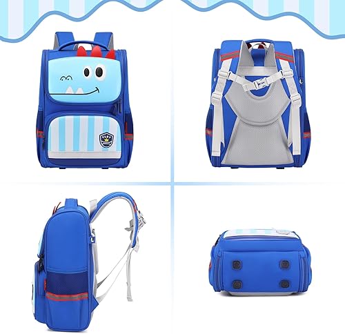 Miniatura 8 de Mochila para niños, mochila escolar abierta para niños y niñas para escuela primaria y primaria, mochila escolar de dibujos animados, Dinosaurio
