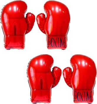 4Pcs Gym Birthday Party Decorations/Boxing Birthday Boxing Glove Balloons/Fitness Wrestle Pugilist Boxing Platform Party Decorations for Boys Men/Fight Sports Theme Boxer Party Decor