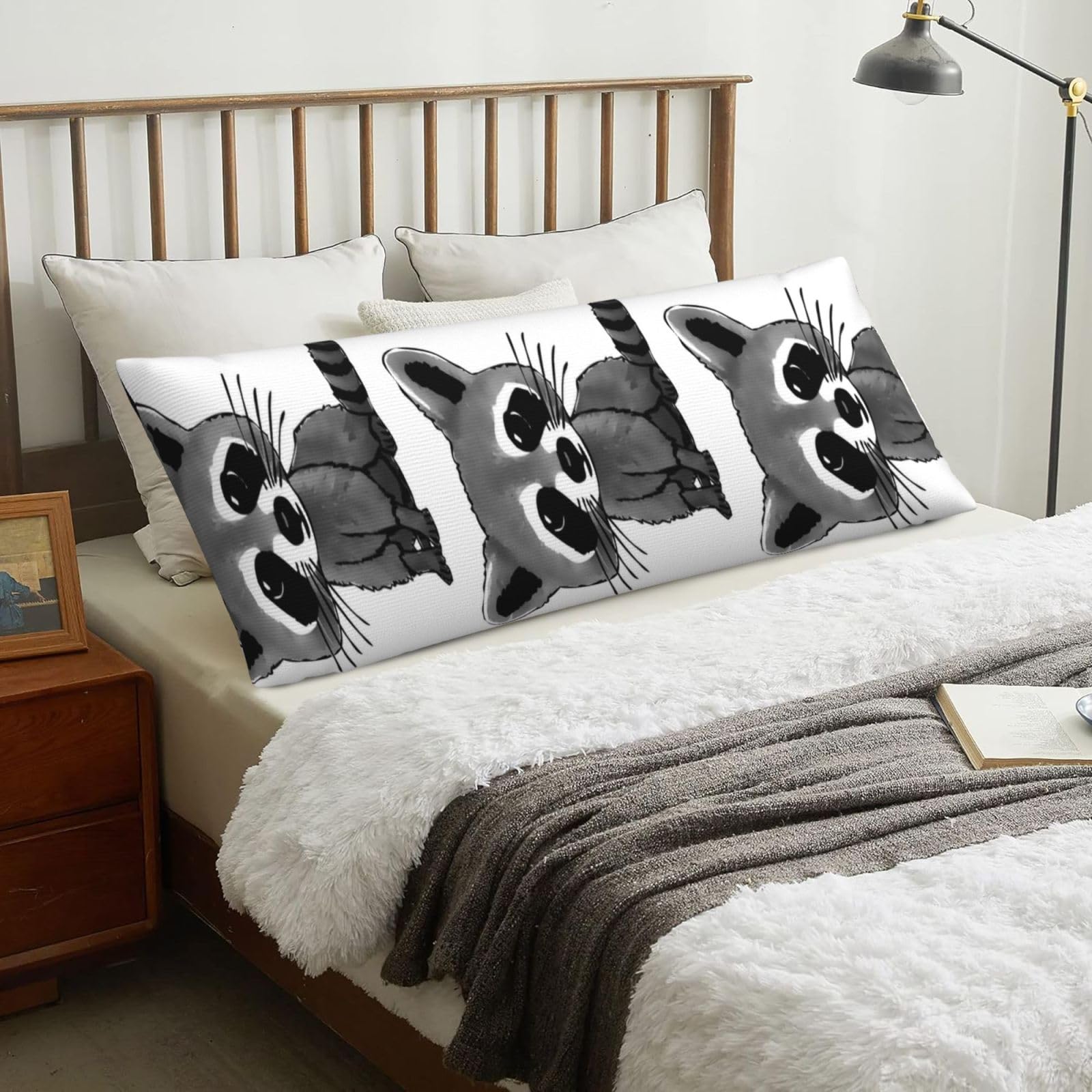 Cartoon Cute Raccoon, Body Pillow Cover with Zipper,Long Body Pillowcase 20 x 60 in