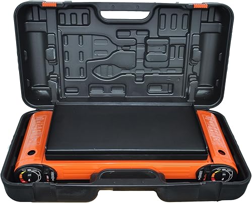 Estufa de campamento de butano de 2 quemadores  Parrilla de gas portátil para exteriores con funda de transporte para barbacoa, RV, picnic, portón