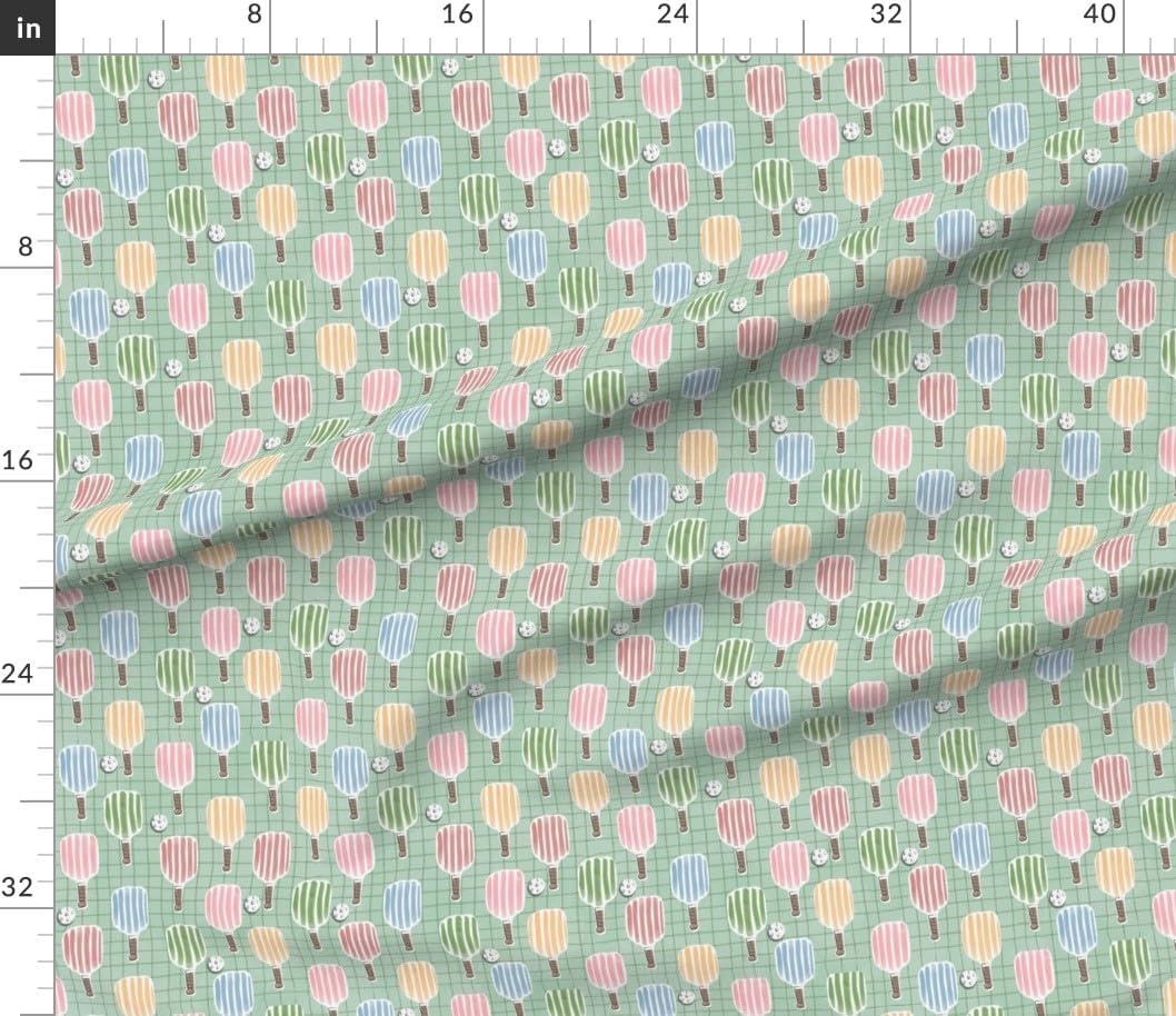 Spoonflower Fabric - Floral Pickleball Court Sport Exercise Athlete Whimsical Fun Country Printed on Petal Cotton Fabric by The Yard - Sewing Quilting Apparel Crafts Decor