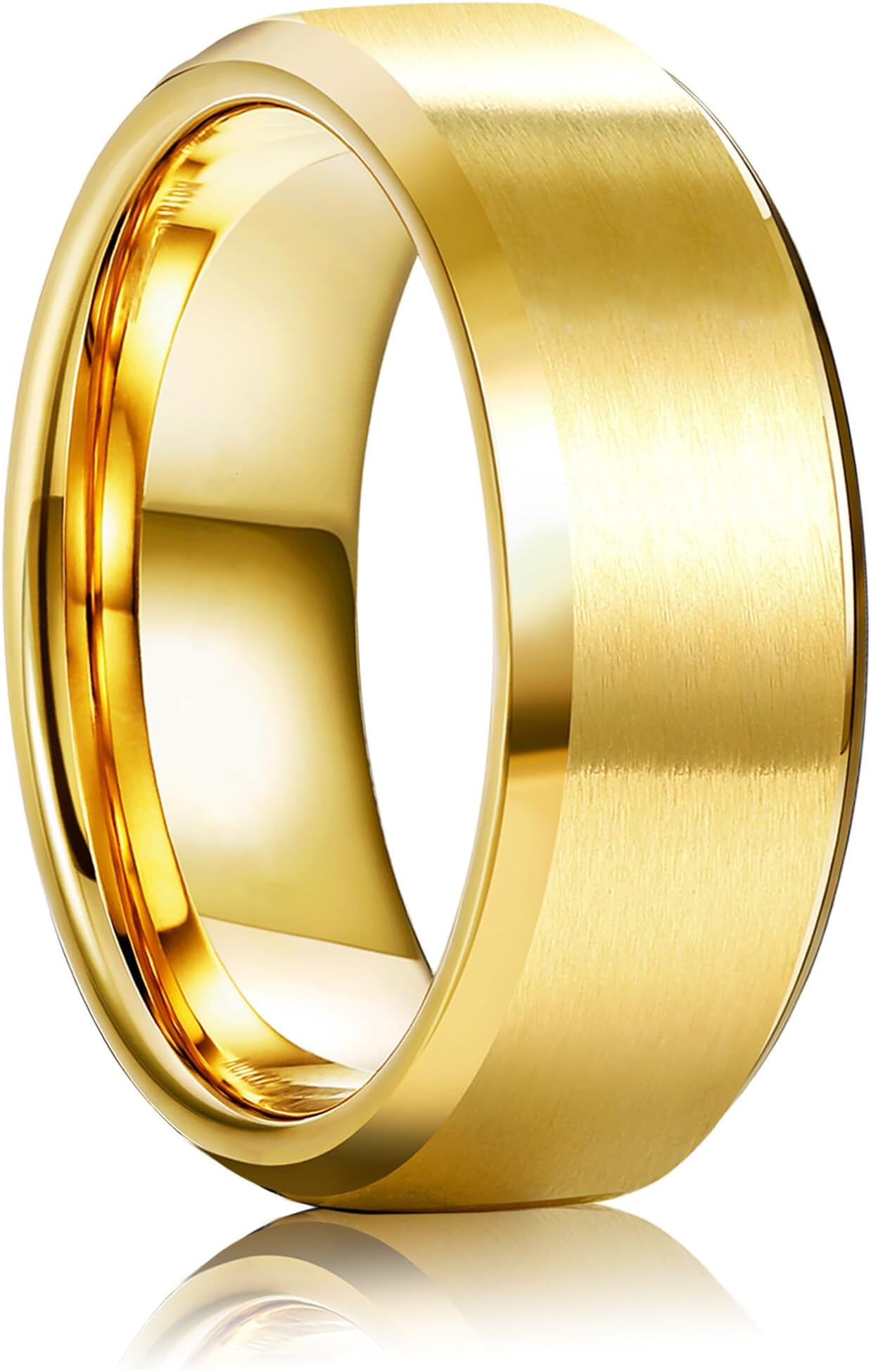 Stainless Steel Rings for Men Women 8MM Wedding Band Rings Matte Surface - Beveled Polished Edge Mens Ring Size 6-14