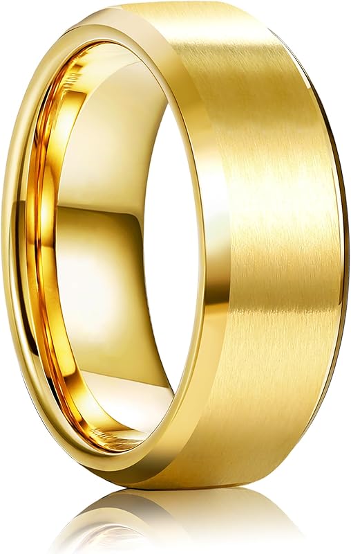 Alianza de boda Jstyle de 8 mm para hombre, anillo de acero inoxidable, tamaño 6-14 | Borde pulido biselado de superficie mate, anillo de compromiso de boda plateado/negro/dorado, regalo de joyería, ajuste cómodo para él