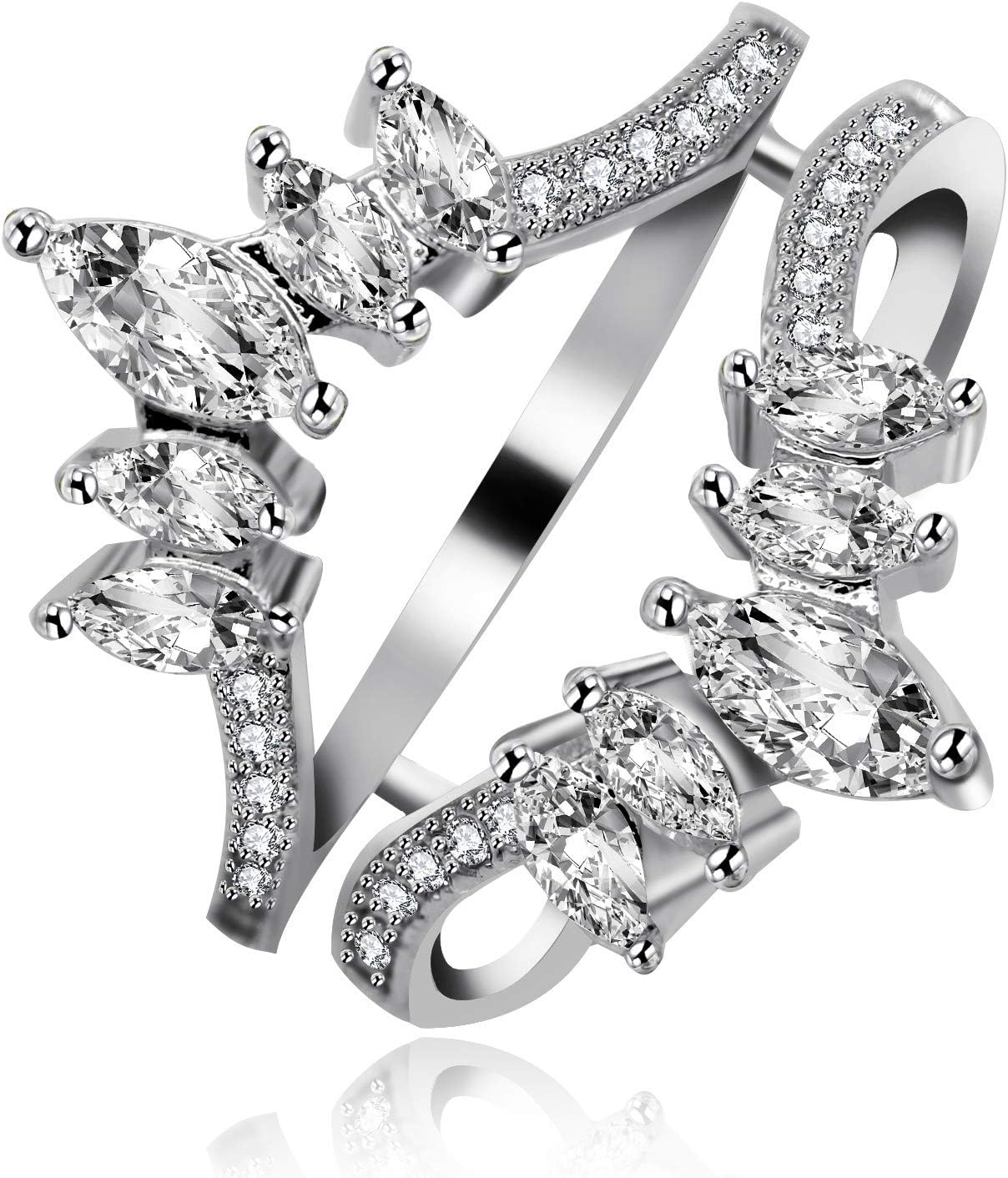 UloveidoWomen Marquise Cut AAA White Cubic Zirconia Double Wedding Band Ring Guard Enhancer Engagement Rings Size L O Q S Y445