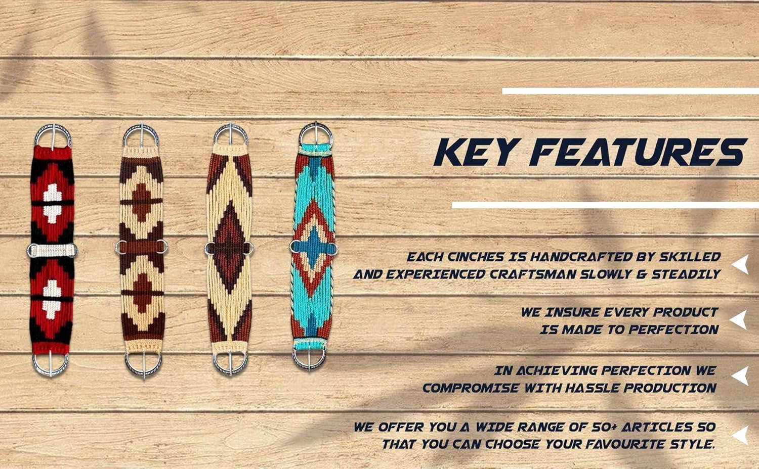 CHEVAL's Premium Horse Western Mohair Wool Cinch 24" - Breathable Saddle Cinch with Stainless Steel Buckles - Durable and Comfortable Equestrian Gear- Ideal for Trail Riding, Barrel Racing (MG-07)