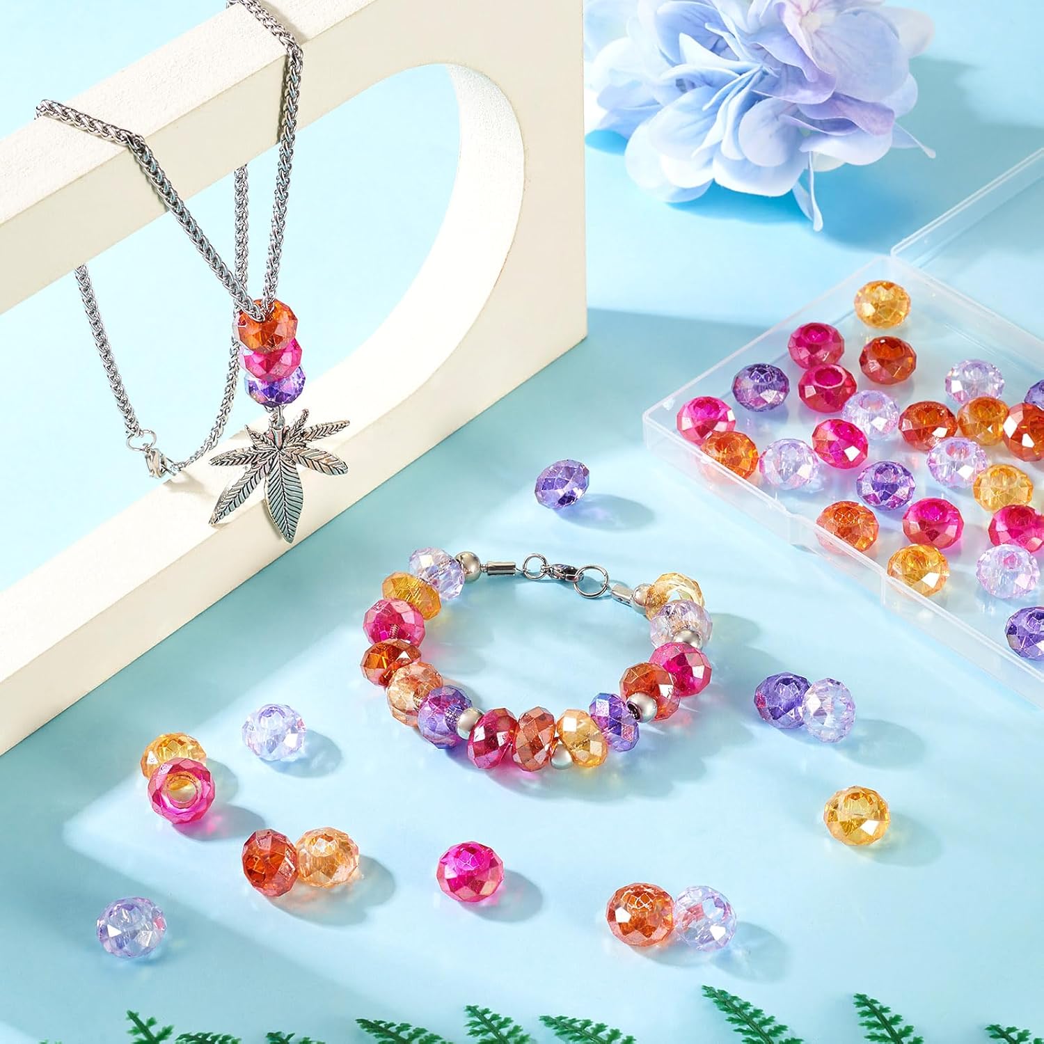 50Pcs Faceted Rondelle Glass Beads Colorful Crystal Large Hole European Beads Clear Loose Spacer Slide Charms Beads No Metal Core 13-14mm for DIY Craft Bracelet Necklace Jewelry Making - Image 3