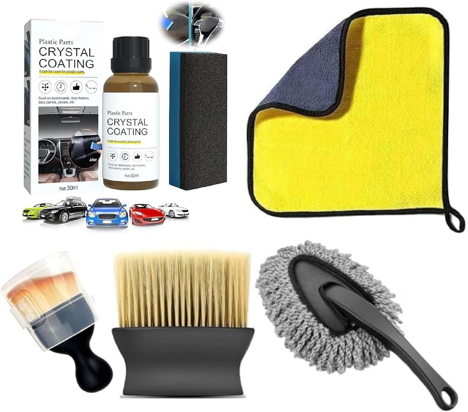 Car Cleaning Kit with Interior Brush, AC Vent Cleaner, Exterior Cloth (2 CAR Brush + C T+ C CO + CAR Mini Duster)