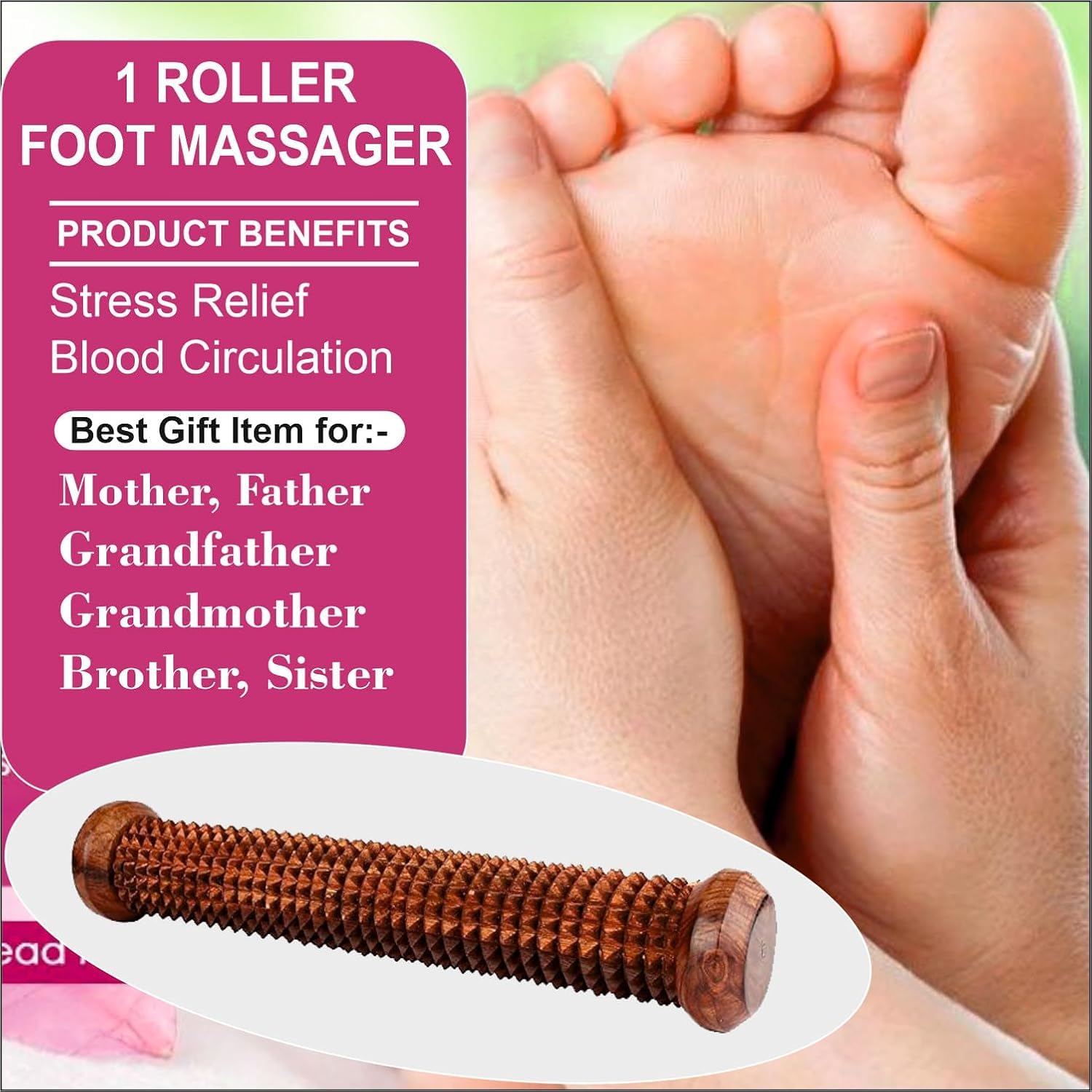 Acupression Sheesham Wooden Foot Roller Acupressure Massager | Handheld Manual Foot & Feet Massage Roller for Pain Relief, Stress Relief, Blood Circulation, Back, Neck, Shoulders & Legs 3
