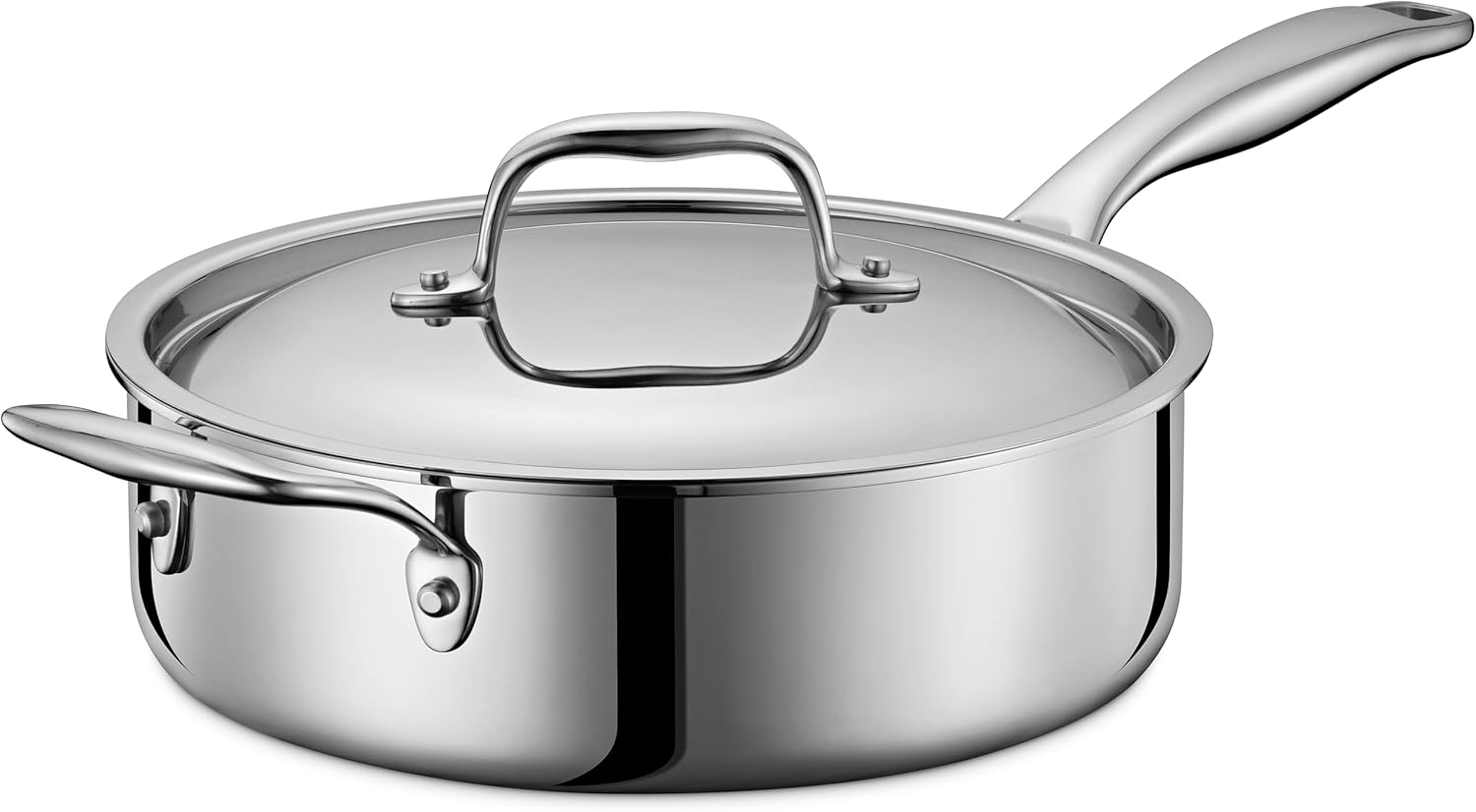 LEGEND COOKWARE 5-Ply Stainless Steel 3.5-Quart Saute Pan with Lid - Induction Compatible, Oven Safe 800°F - Non-Toxic, No Coatings - Even Heating, Won't Warp - Built to Last Generations