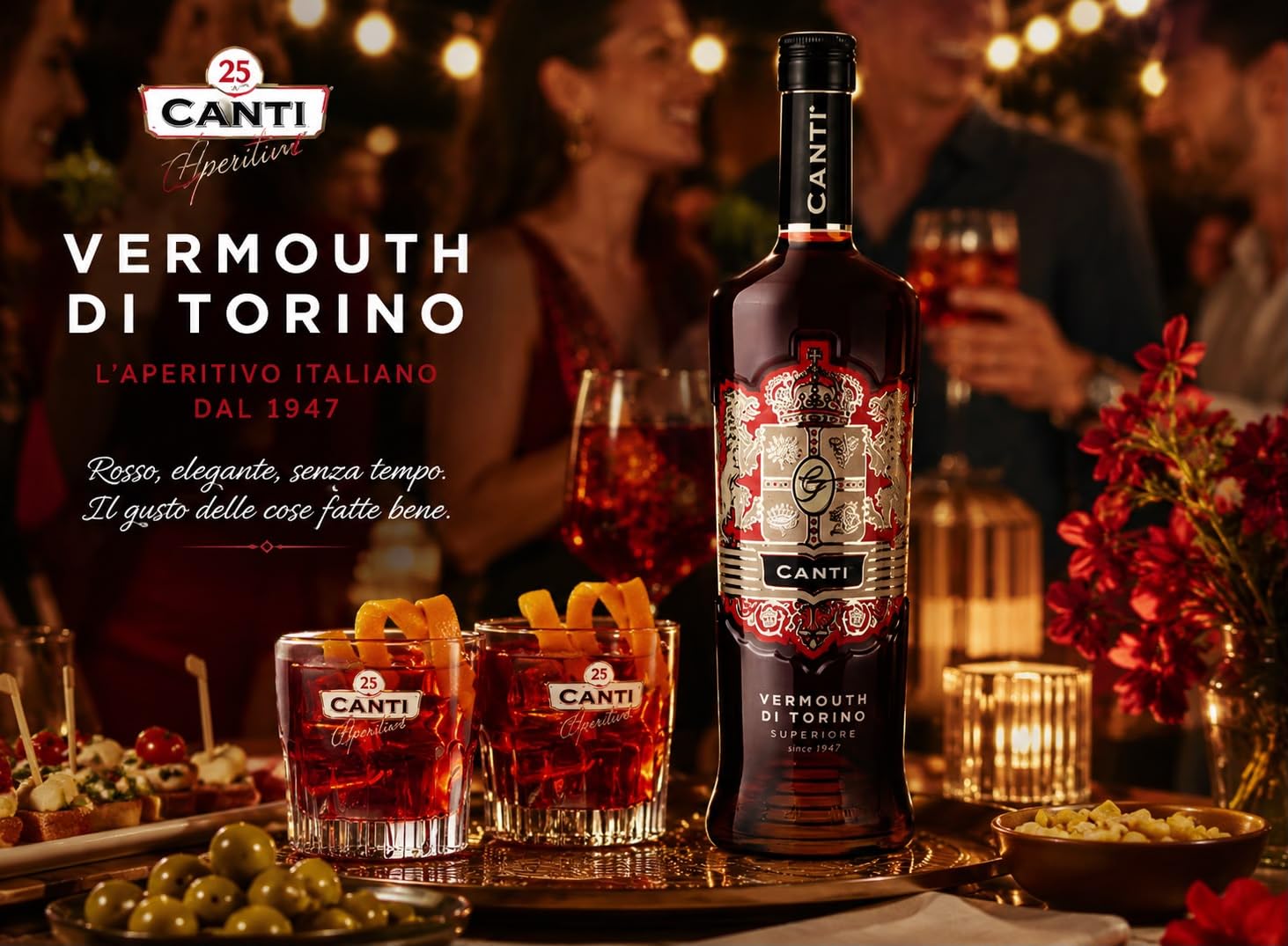 Canti - Vermouth Rouge Supérieur de Turin, Aperitif aux Notes Agrumées, Notes d'Épices, de Quinquina et d'Absinthe Romaine, 1x1L