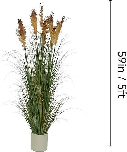 Miniatura 10 de ECOFOREST 47 pulgadas 4 pies 1 paquete de plantas en maceta de hierba de las pampas hierba de las pampas sintética para decoración de la casa