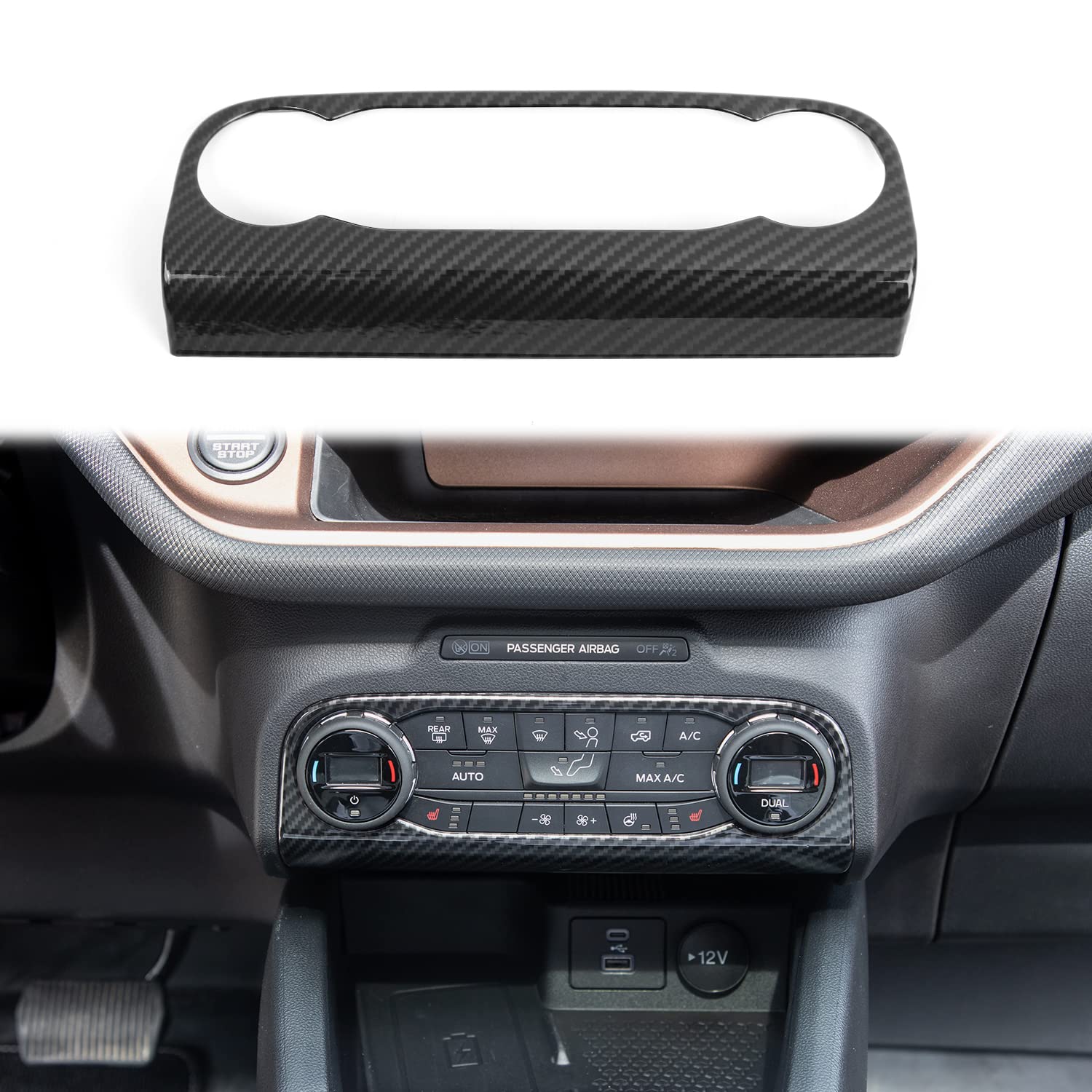for Bronco Sport AC Switch Panel Trim Cover Carbon Fiber Compatible with Ford Bronco Sport 2021 2022 2023 2024 Carbon Fiber Interior Accessories