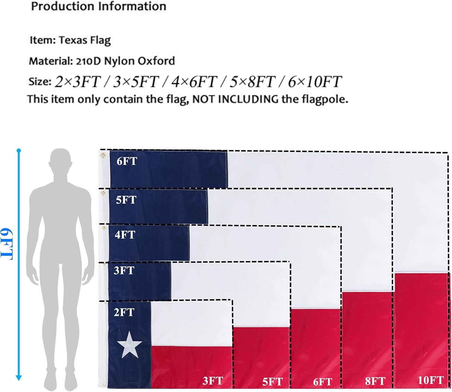 Homissor Texas Flag 4x6 Feet - Embroidered Star Sewn Stripes Outdoor Heavy Duty 210D Oxford Nylon Flags Vivid Color - Canvas Header Brass Grommets and 4 Stitch Hemming USA Flag