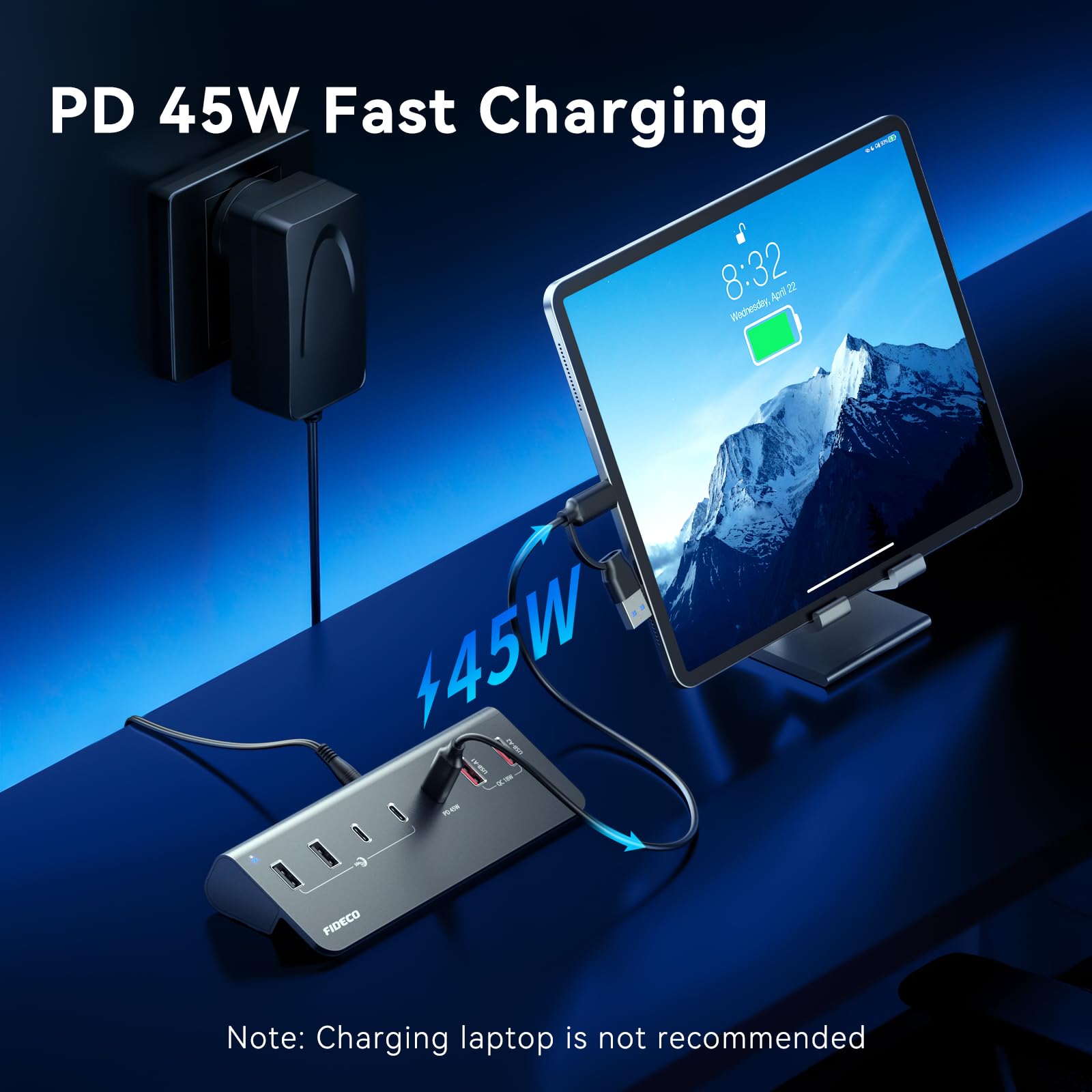 Hub USB alimentato a 7 porte da 72 W, hub USB C con 1 PD 45W, 2 porte di ricarica QC 3.0 e 4 porte USB 3.2 (2 USB-A + 2 USB-C), hub USB in alluminio da 10 Gbps per laptop, PC, MacBook, iPhone 17/16/15