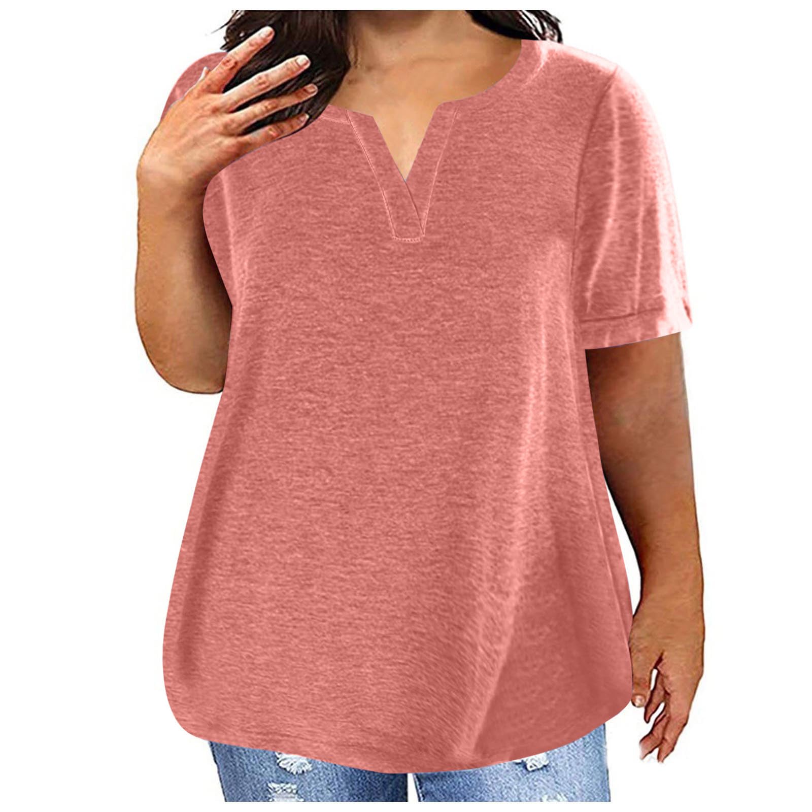 HAOLEI Camisetas Manga Corta Mujer,Blusa Mujer Verano 2024 con Cuello en Pico,Color Sólido T-Shirt Multicolor Shirt Tallas Grandes Blusa Casual Tops Básica Camiseta Mujer Pullover Blusa