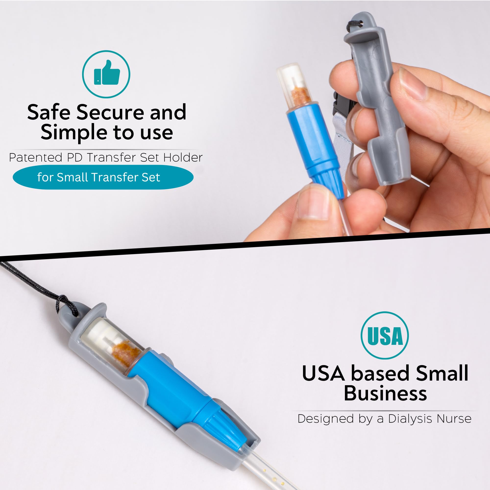Smaller Peritoneal Dialysis Catheter Transfer Set Holder. PD Secure Shower Accessories. 2 Adjustable Neck Lanyards with, Breakaway Feature for Safety. (Gray)