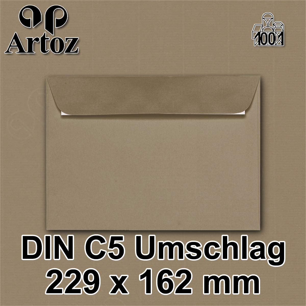 ARTOZ 150 x koperty DIN C5 brązowe (taupe) - 229 x 162 mm koperta bez okienka - koperty samoprzylepne - seria ARTOZ 1001
