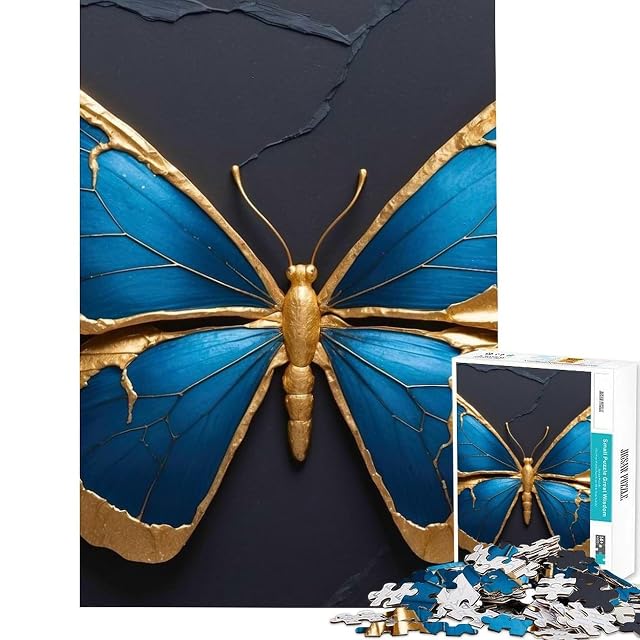 Rompecabezas de 1000 Piezas para Adultos Mariposa Azul y Dorada sobre Fondo Oscuro Juguetes adictivos…