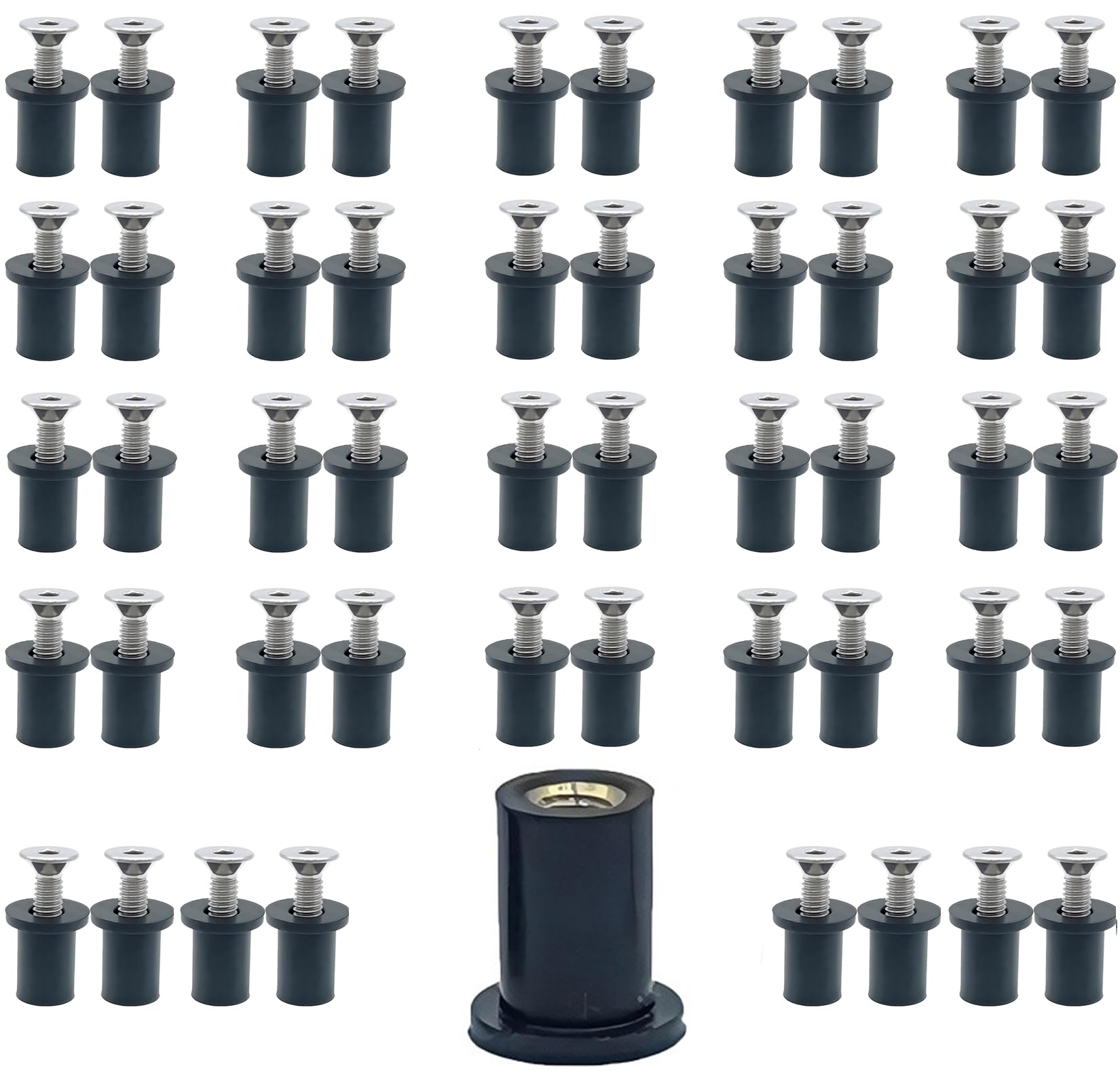48 Pairs of M4 Neoprene Well Nuts M4 x 20mm Stainless Steel Hex Socket Bolts Well Nuts Kit for Kayak Motorcycle Windscreen Marine Accessories,Neoprene