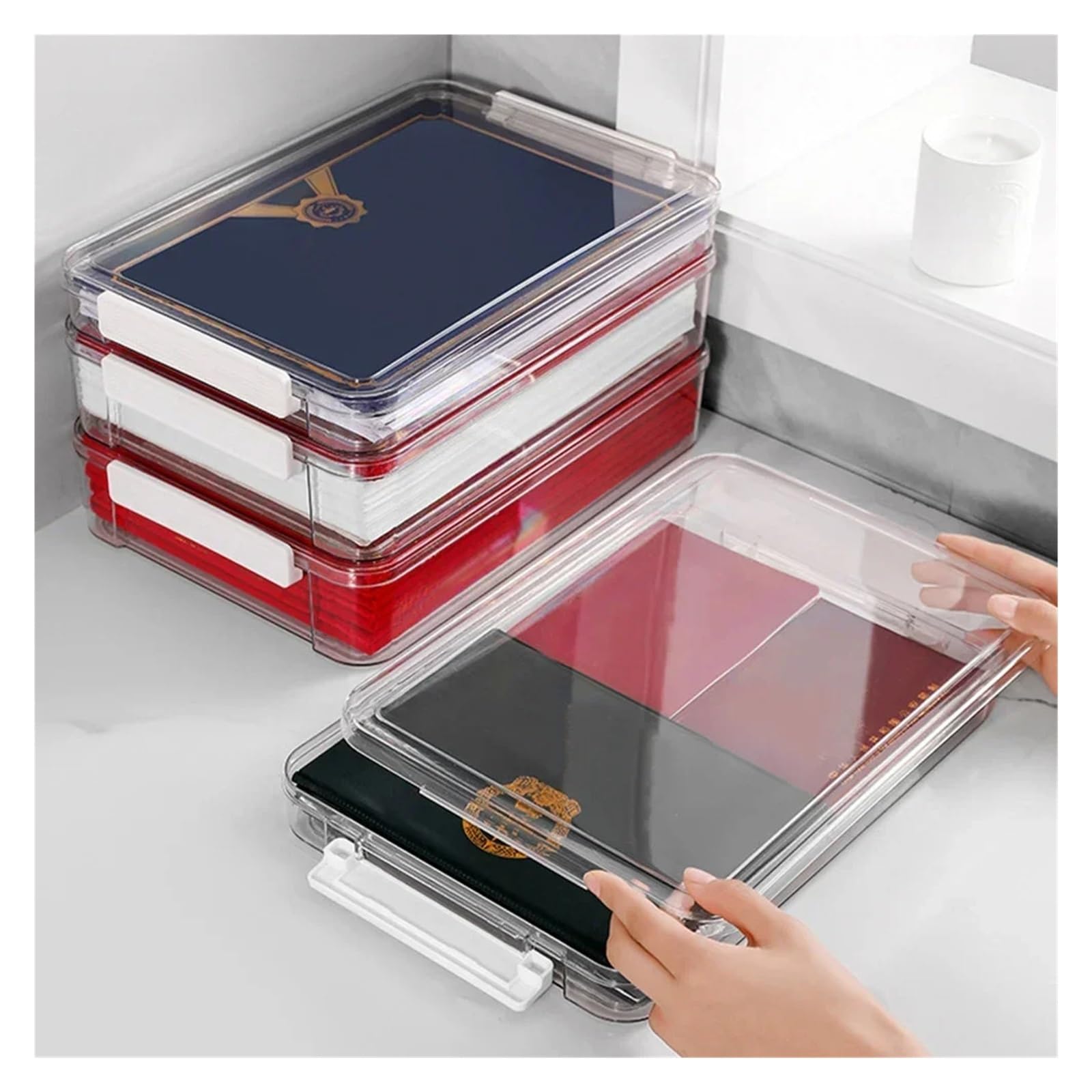 Cartellina Portadocumenti Transparent Desktop Paper Storage Box A4 File Document Exam Paper Organizer Household Dust Proof Card Holder Case(L)