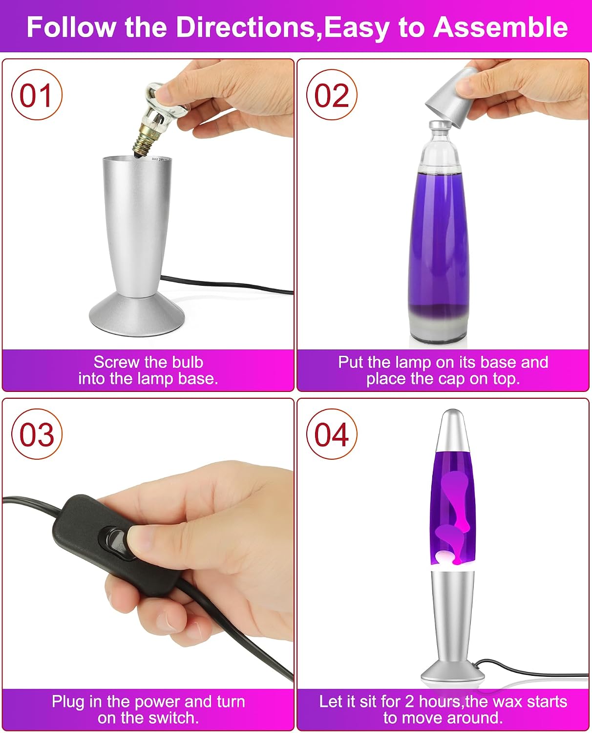 Purple LED Motion Lamp for Adults and Kids, Liquid Motion Lamps with White Wax Flows, Night Light Home Room Decor, Gifts for Women and Girls