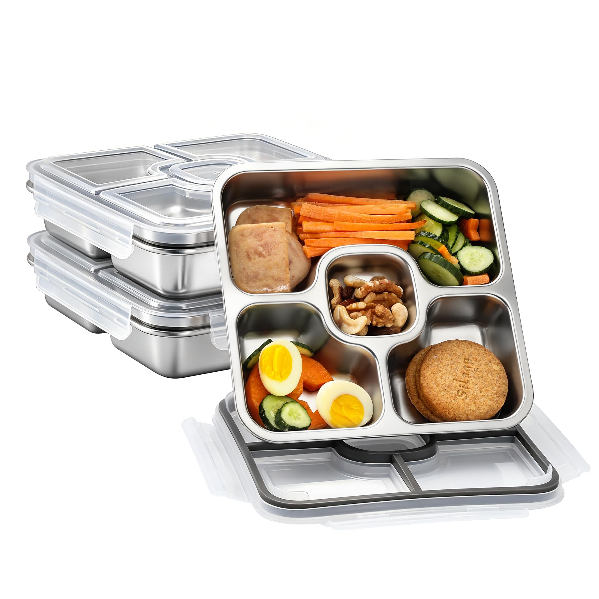 Misichao Boîte à déjeuner en acier inoxydable avec 4 compartiments – Boîte à bento en métal de 800 ml pour adultes et enfants – Boîtes réutilisables pour la préparation des repas, passent au