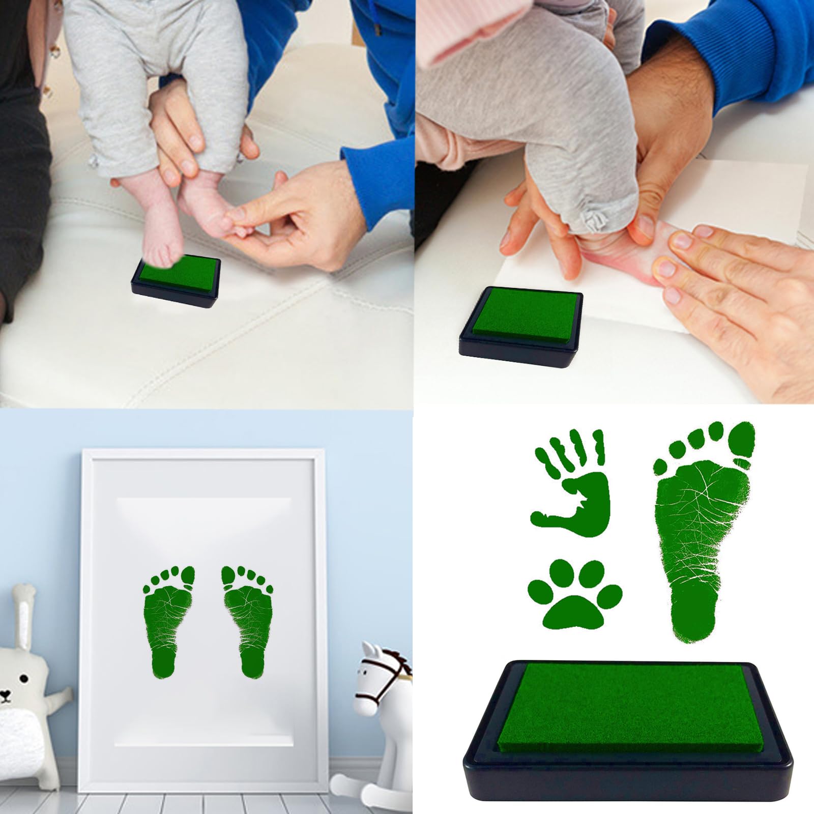 VICZON Baby Footprint Handprint, Baby Ink Pad, Reusable Ink Pad, Easy to Wipe Clean (Green) - Image 3