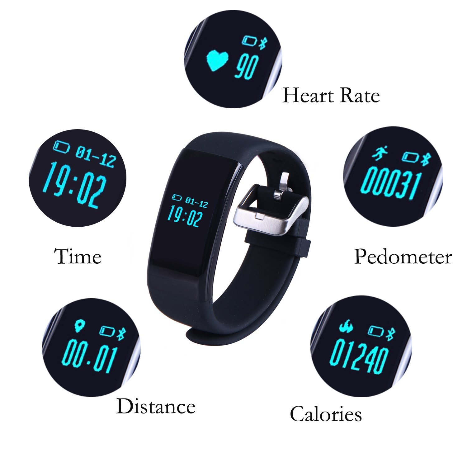 DFit Rilevatore di attività con cardiofrequenzimetro HRM misurazione della frequenza cardiaca pedometro Calorie contatore Sport Orologio per iOS Android Smartphone