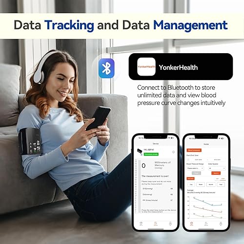 Vista 4 de Monitor de presión arterial inalámbrico con Bluetooth para la parte superior del brazo, monitor de presión arterial recargable portátil ultraligero
