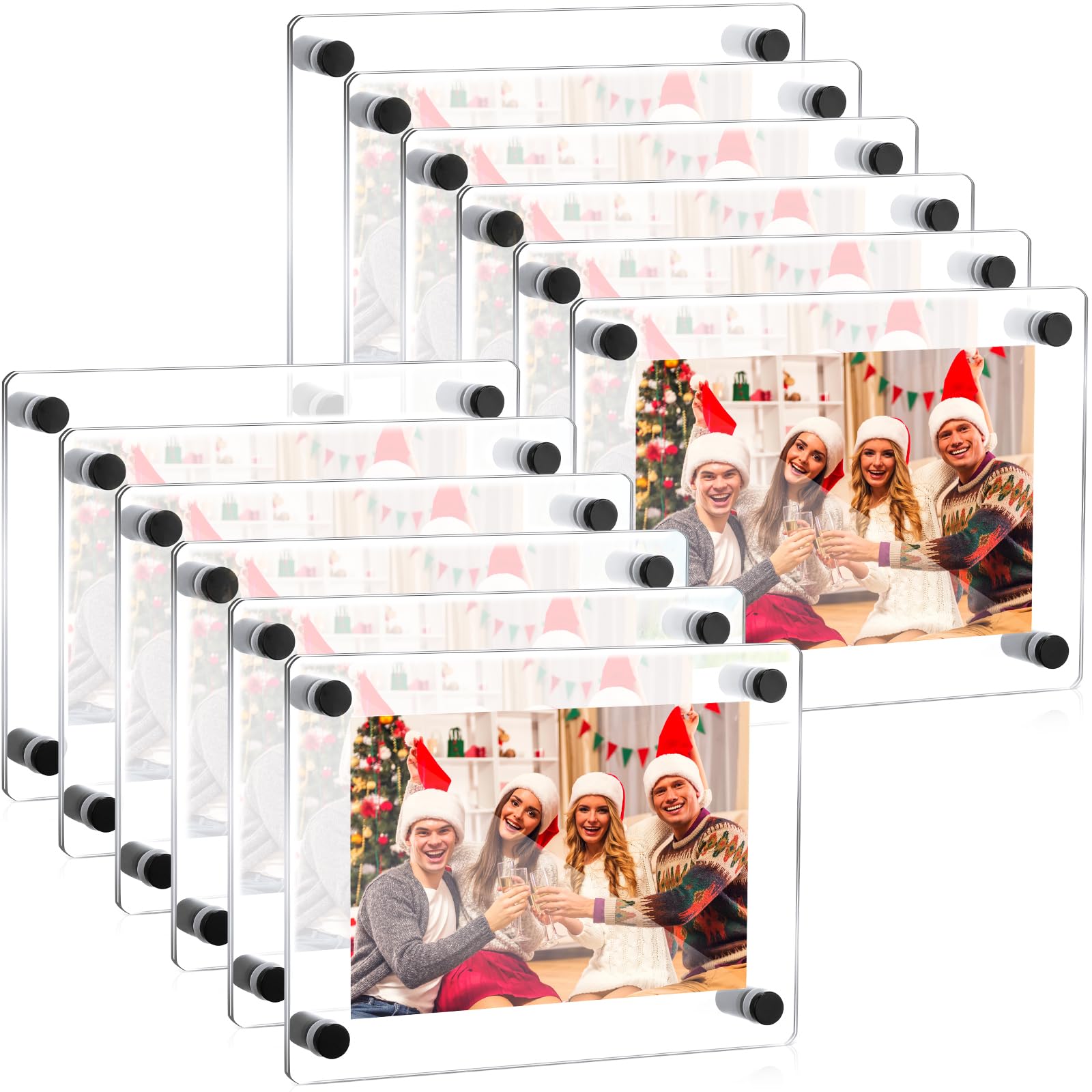 Wesiti 12 Pack 4 x 6 Inch Acrylic Picture Frame Acrylic Photo Frame Bulk Wall Mount Clear Frameless Floating Frame Double Sided for Picture Artwork Display, Full Frame is 5.6 x 7.6 Inch