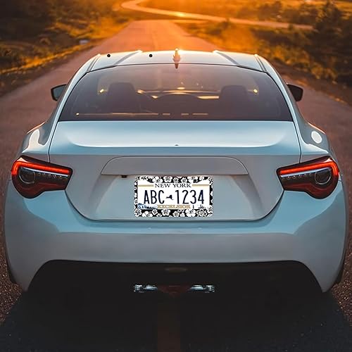 Miniatura 6 de LIN KANG Marcos de matrícula de flores de hibisco blanco, paquete de 2 marcos de matrícula de aluminio para mujer, accesorios universales de