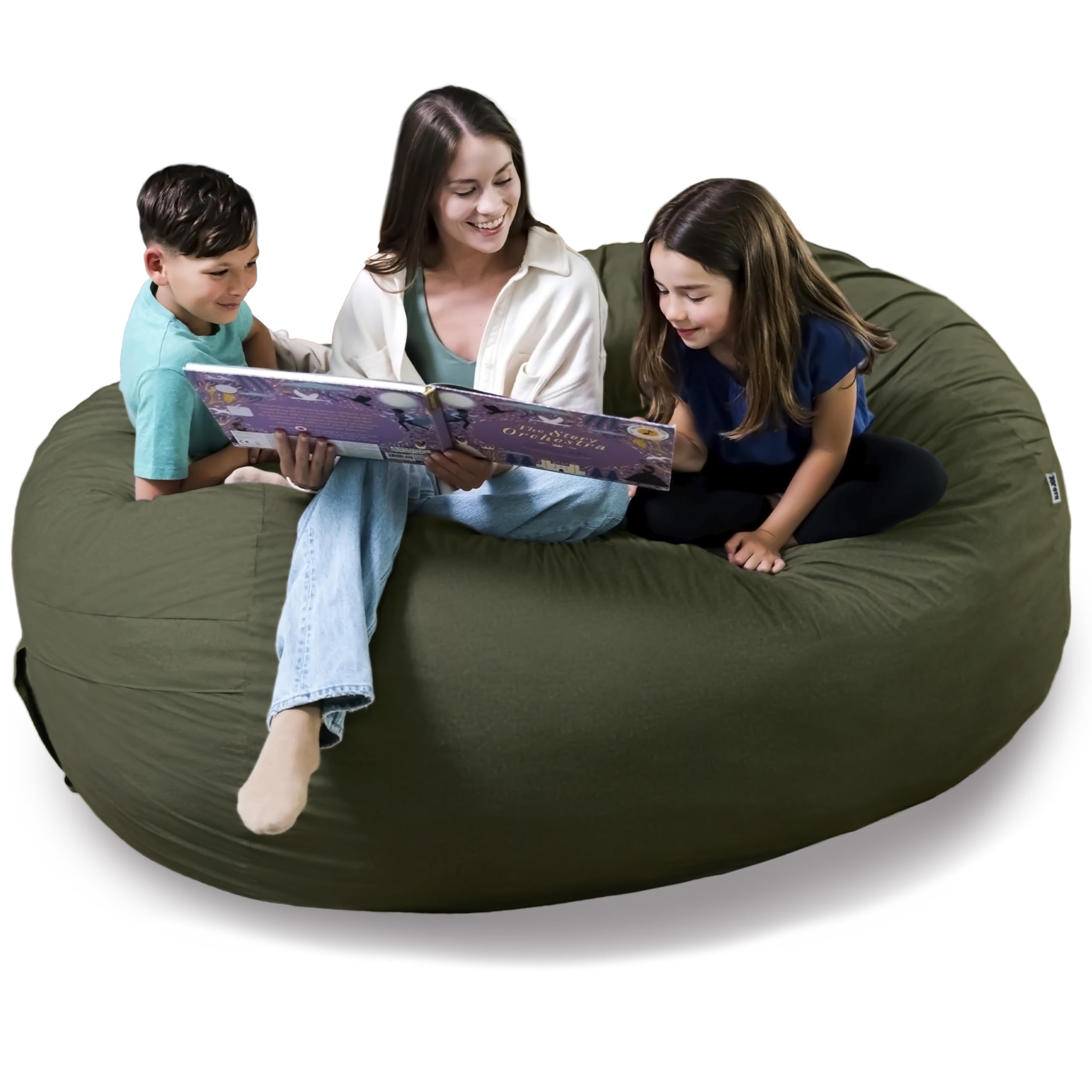 Big Joe Fuf 8Ft Giant Foam Bean Bag Chair, Oversized Couch with Removable Cover for Kids, Teens, Adults, Forest Green Velveteen, Durable Woven Polyester, 8 Foot