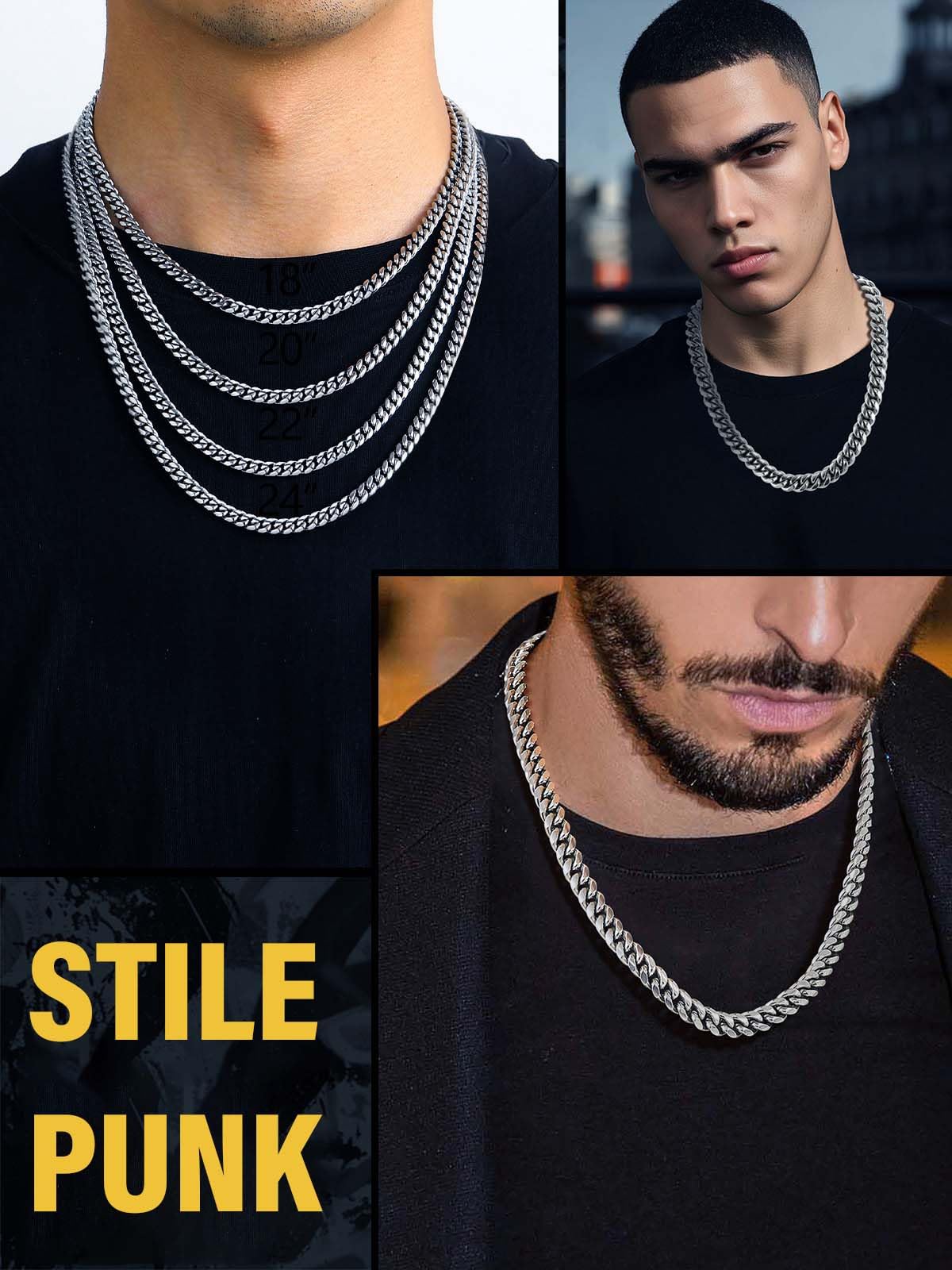 PROSTEEL Collana Uomo a Catena Cubana Barbazzale Grande Robusta, Larga 5 6 10 14 mm, Lunghezze Varie 35-75 cm, Acciaio Inossidabile/Placcato Oro, Argento Oro Nero, Regalo Ottimo (con Confezione)
