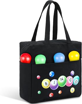 Windyun Bingo Bags Large with 10 Pockets for Daubers Dabbers Dobbers Dotters Zipper Tote Bag Bingo Card Stuff Storage Game Accessories Supplies Gift for Women Adults Seniors Mothers DayBlack