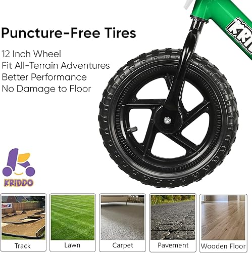 Miniatura 6 de KRIDDO Bicicleta de equilibrio para niños de 2 años, de 24 meses a 5 años, bicicleta de empuje de 12 pulgadas con placa personalizada (3 juegos de