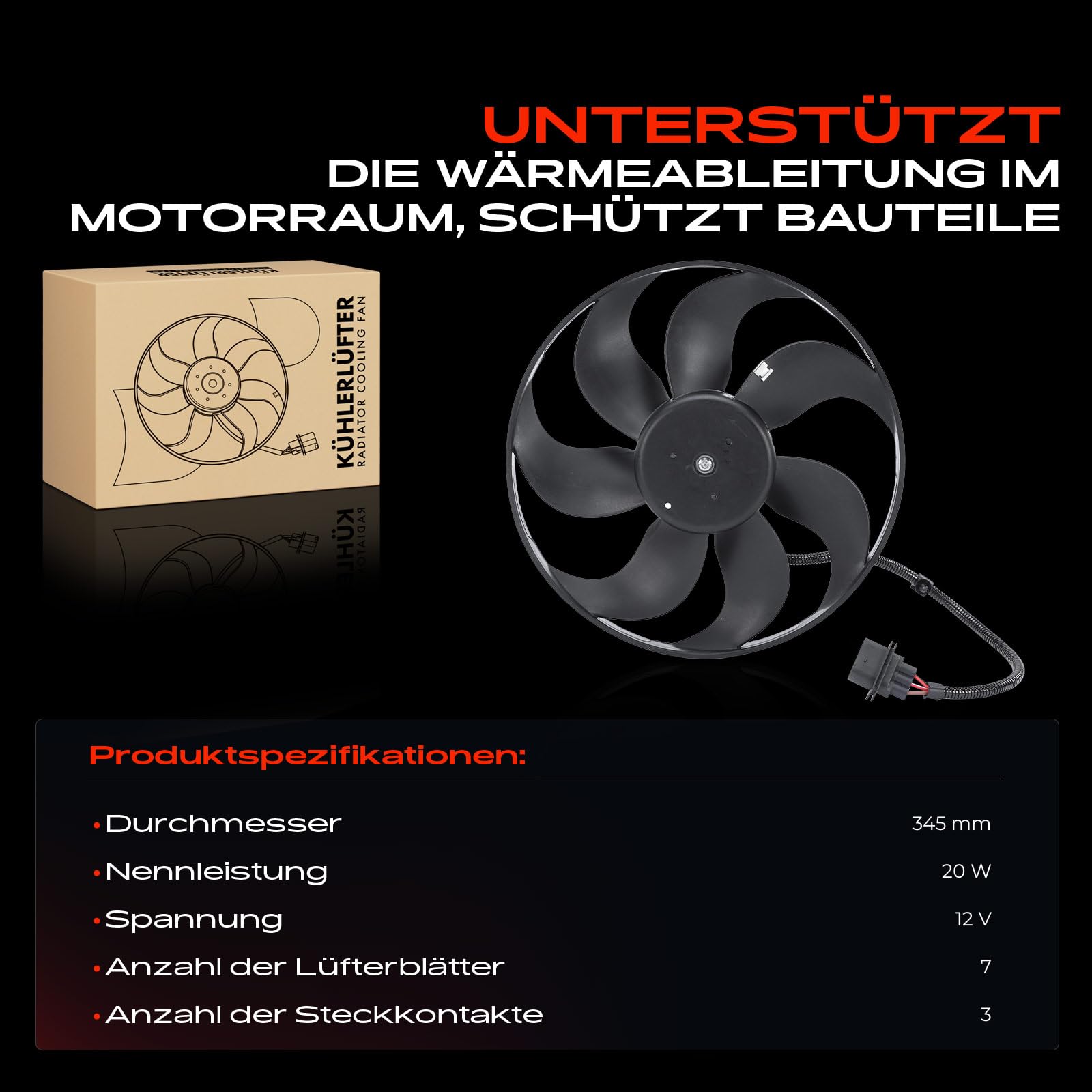 Frankberg Lüfter Motorkühlung Kühlerlüfter Kompatibel mit Oct.avia II 1Z3 1.4L 2004-2006 A3 8L1 1.6L-1.9L 1996-2003 Golf IV Van 1J1 1.9L 1997-2004 Replace# 1J0959455