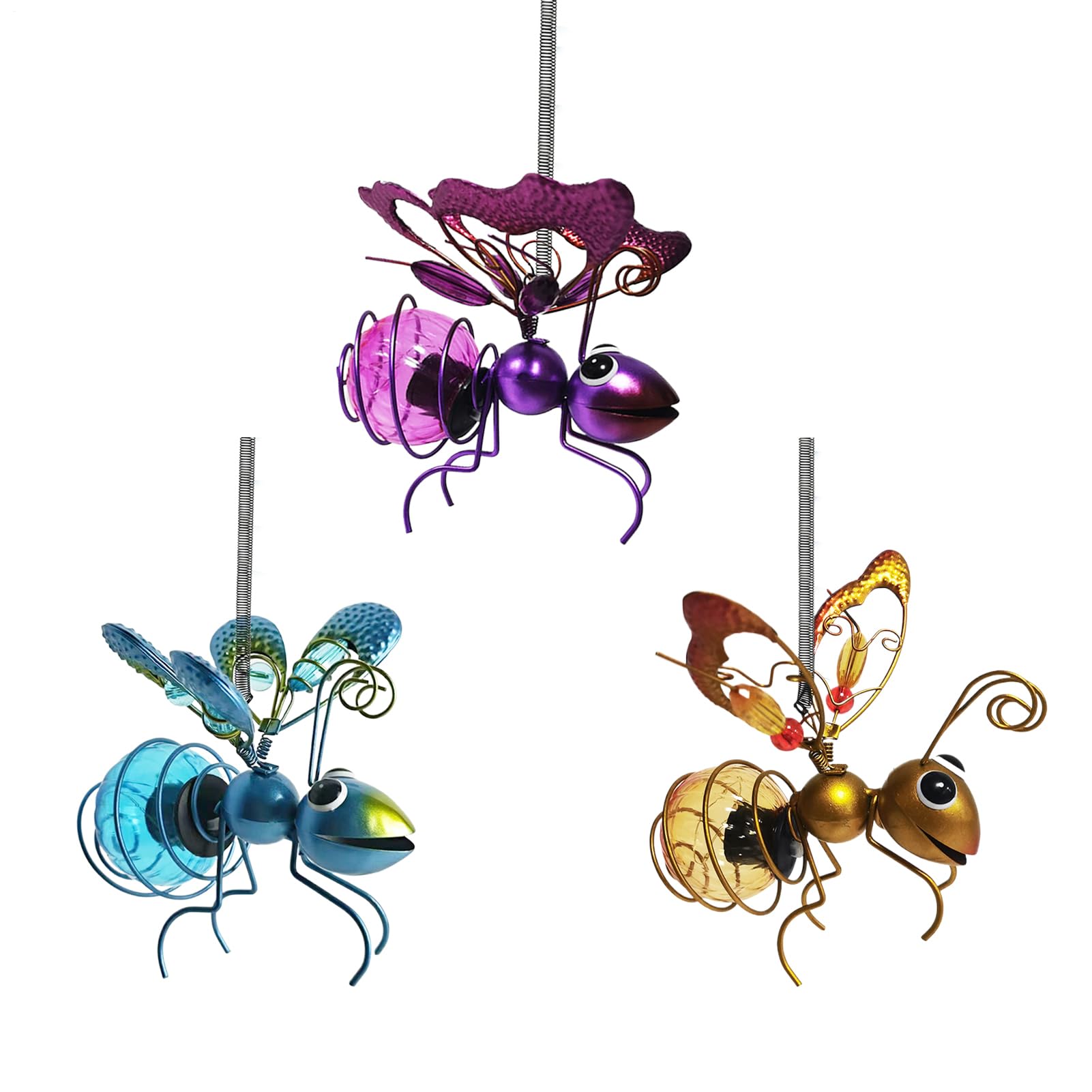 Solar-Powered Hanging Bee Light, Solar LED Light Garden Lantern, Metal Statues Garden Decoration, Bee/Ladybug/Butterfly Solar Fairy Lights With Spring, Solar Animal Lights For Outdoor Ornaments