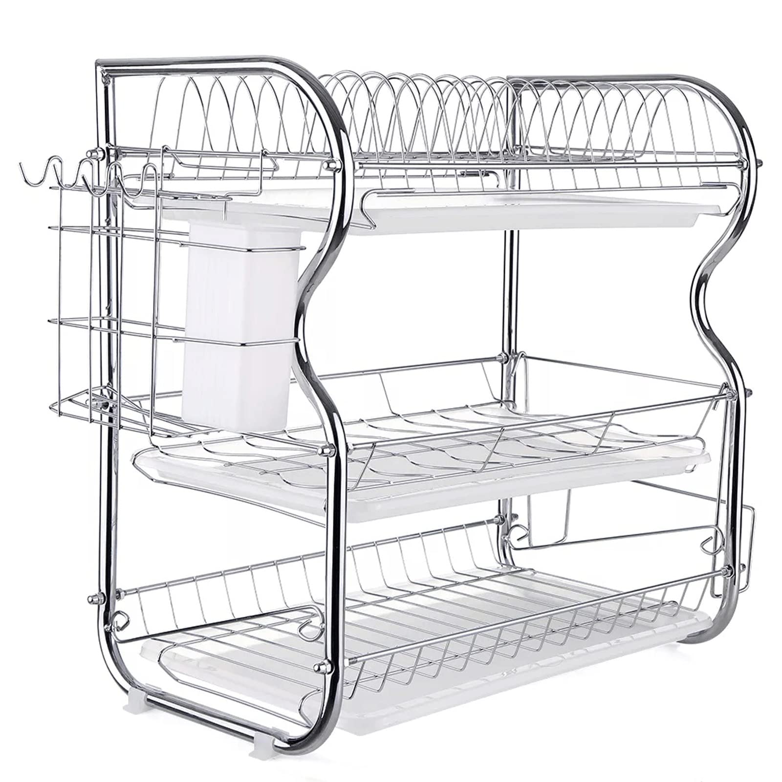 Scolapiatti, organizer da cucina, portapiatti e scolapiatti per lavello, ripiano salvaspazio per taglieri e utensili, resistente ed elegante