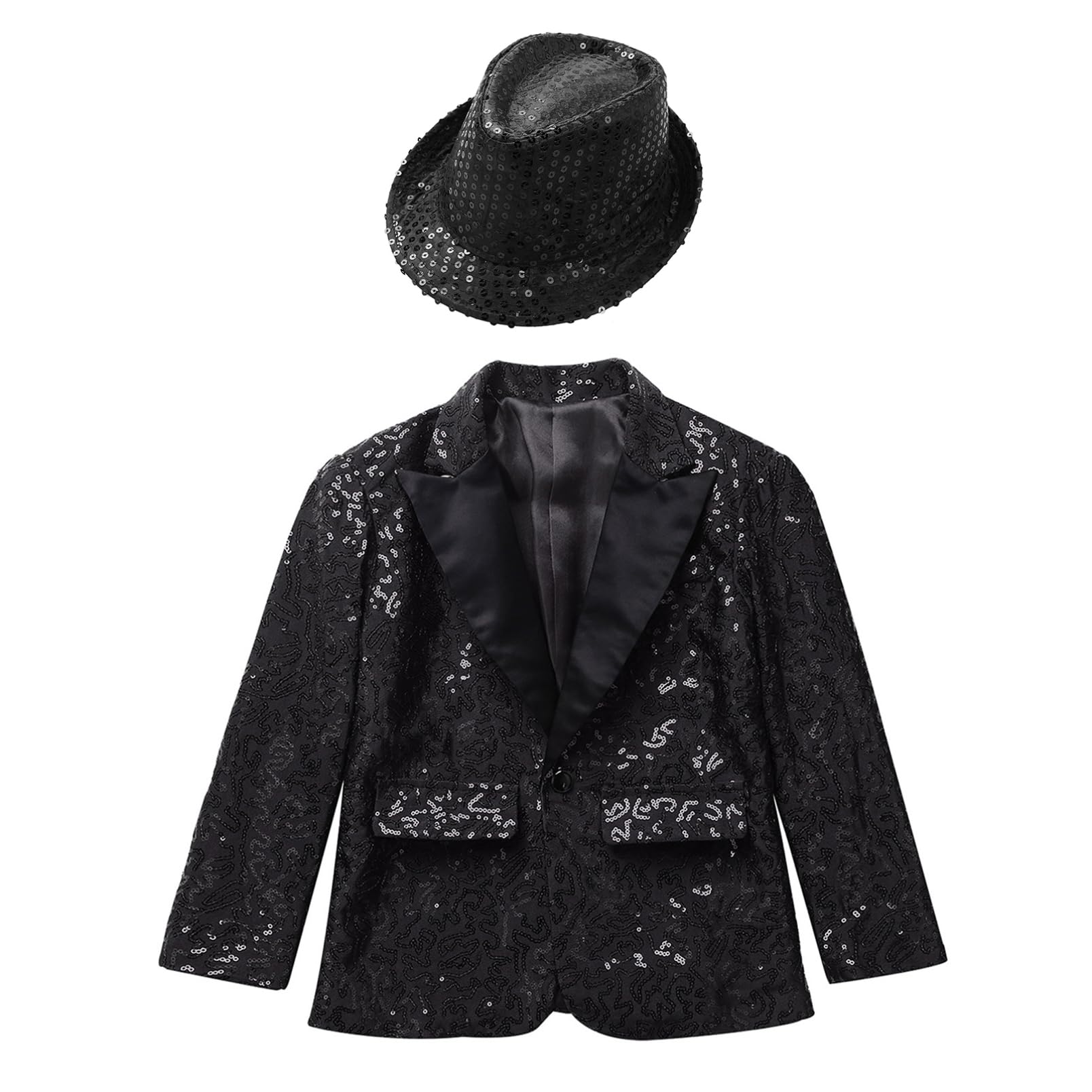 dPois Giacca Formale da Bambini Ragazzi Blazer Gentleman con Cappello Capotto Tuxedo Smoking Panciotto da Cerimonia con Paillettes Lucide Giacche Elegante da Battesimo