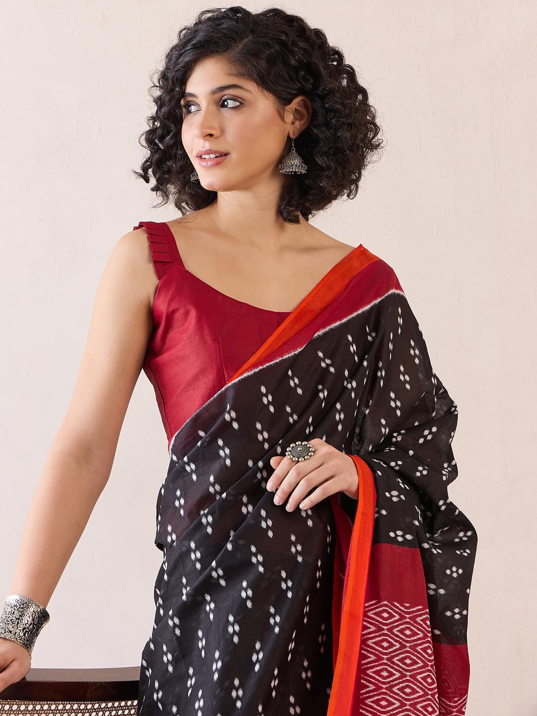 SAREE MALL Women's Black Cotton Bagh Printed Ready To Wear one Minute Saree With Blouse Piece 3